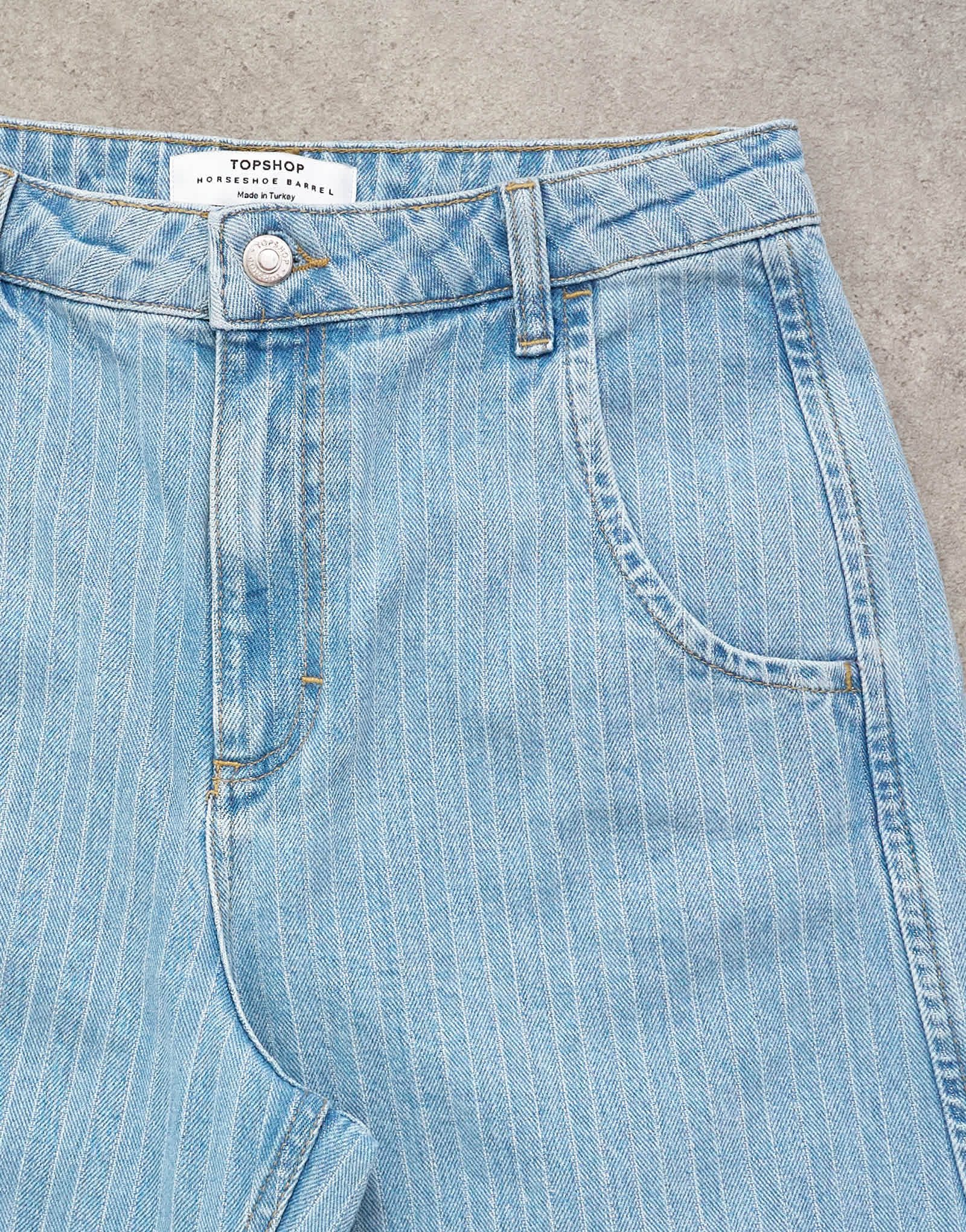 Topshop Horseshoe mid rise barrel jean in bleach stripe