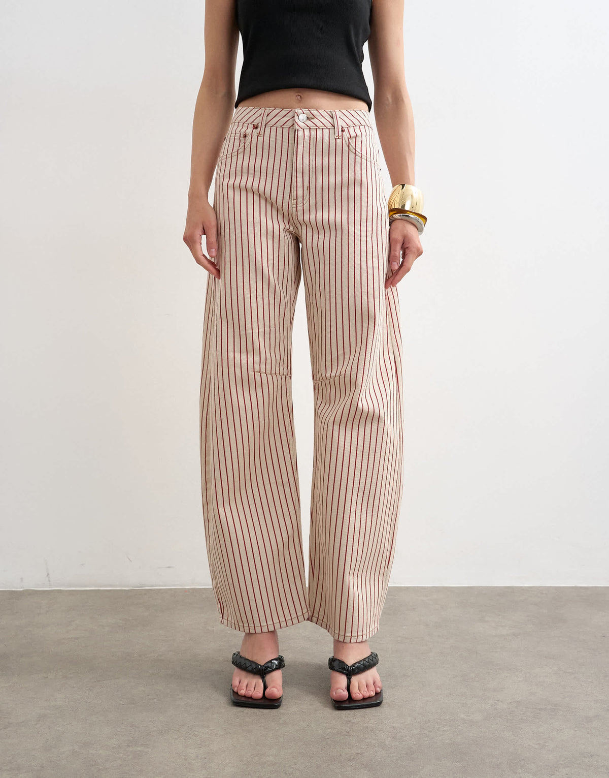 Topshop Barrel mid rise jean in red stripe