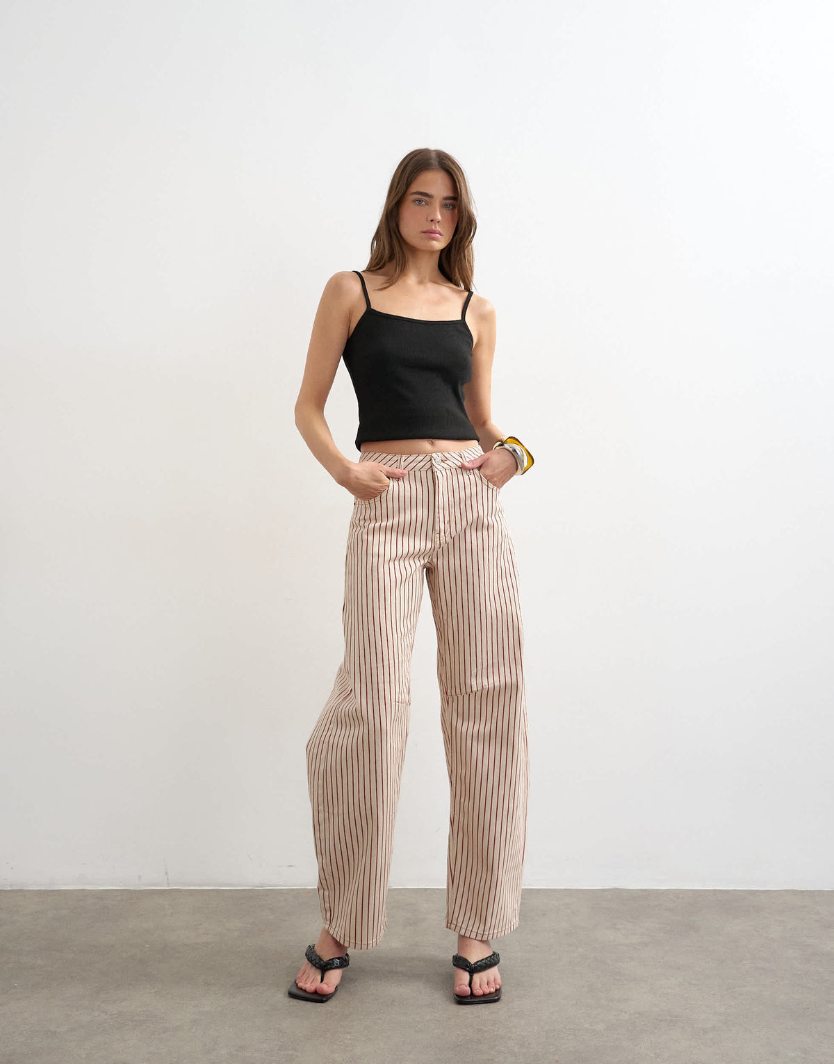 Topshop Barrel mid rise jean in red stripe
