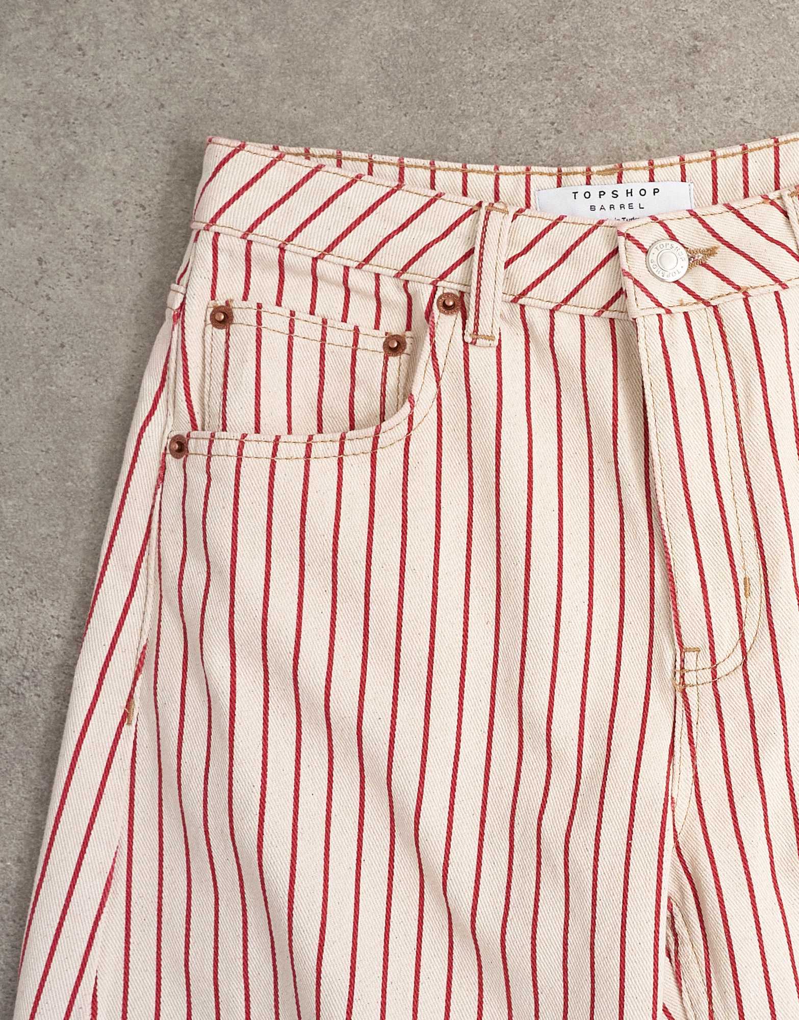 Topshop Barrel mid rise jean in red stripe