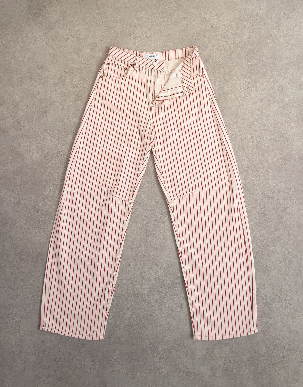 Topshop Barrel mid rise jean in red stripe