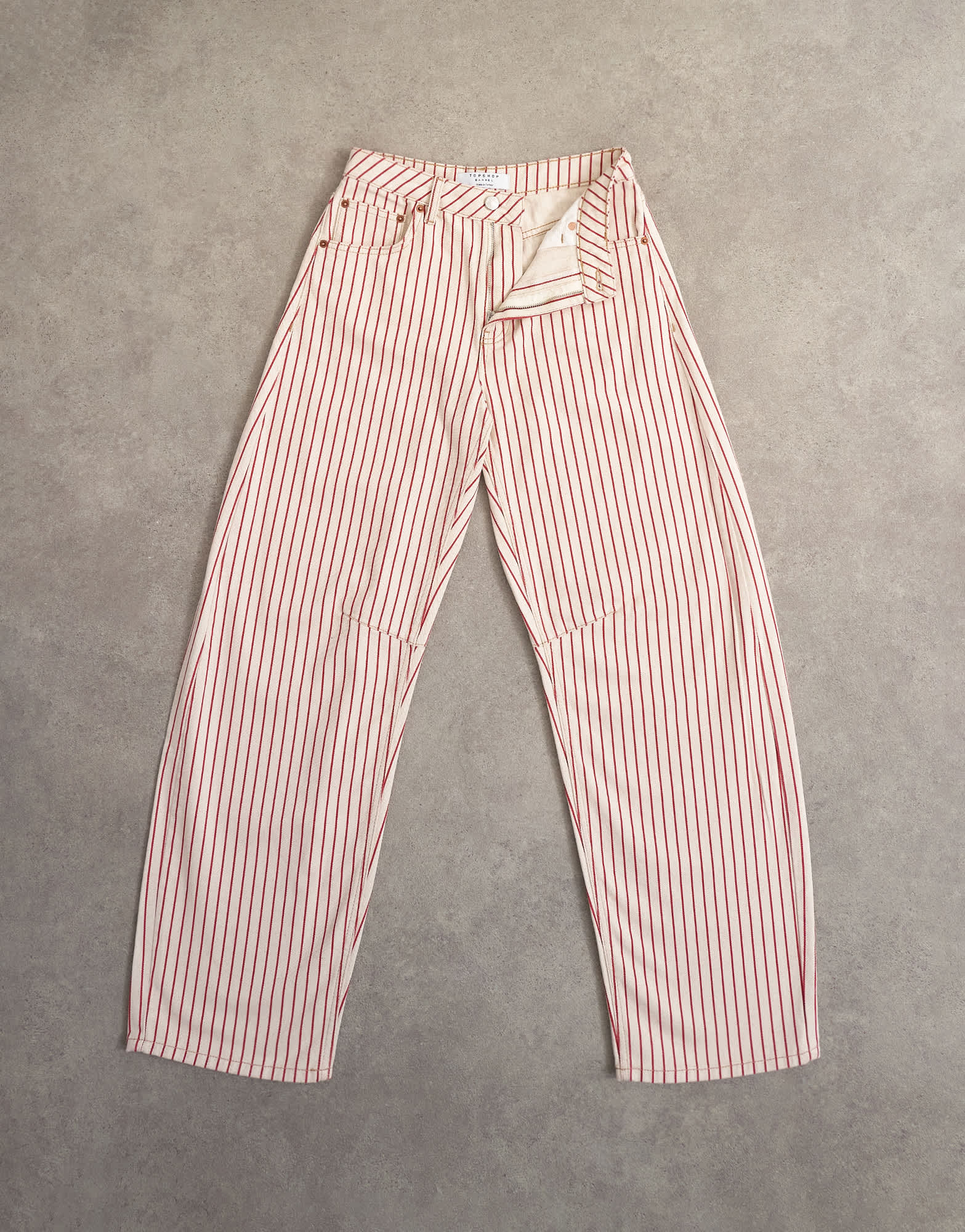 Topshop Barrel mid rise jean in red stripe