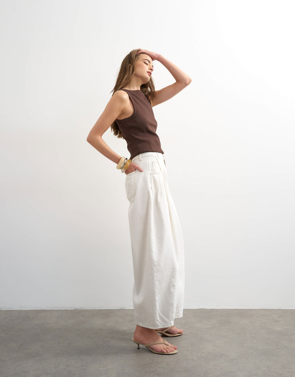 Topshop Cocoon mid rise barrel jean in bone