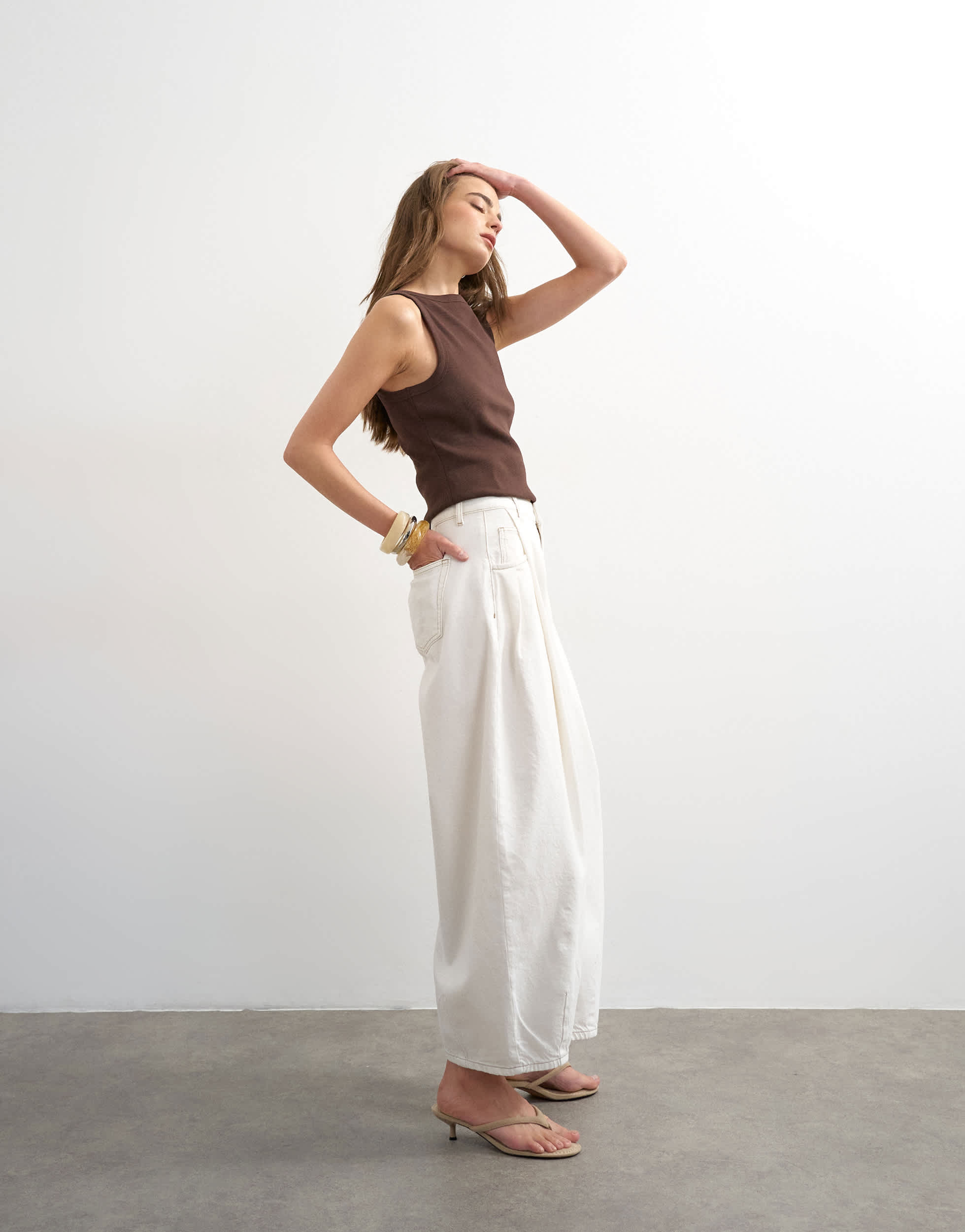 Topshop Cocoon mid rise barrel jean in bone