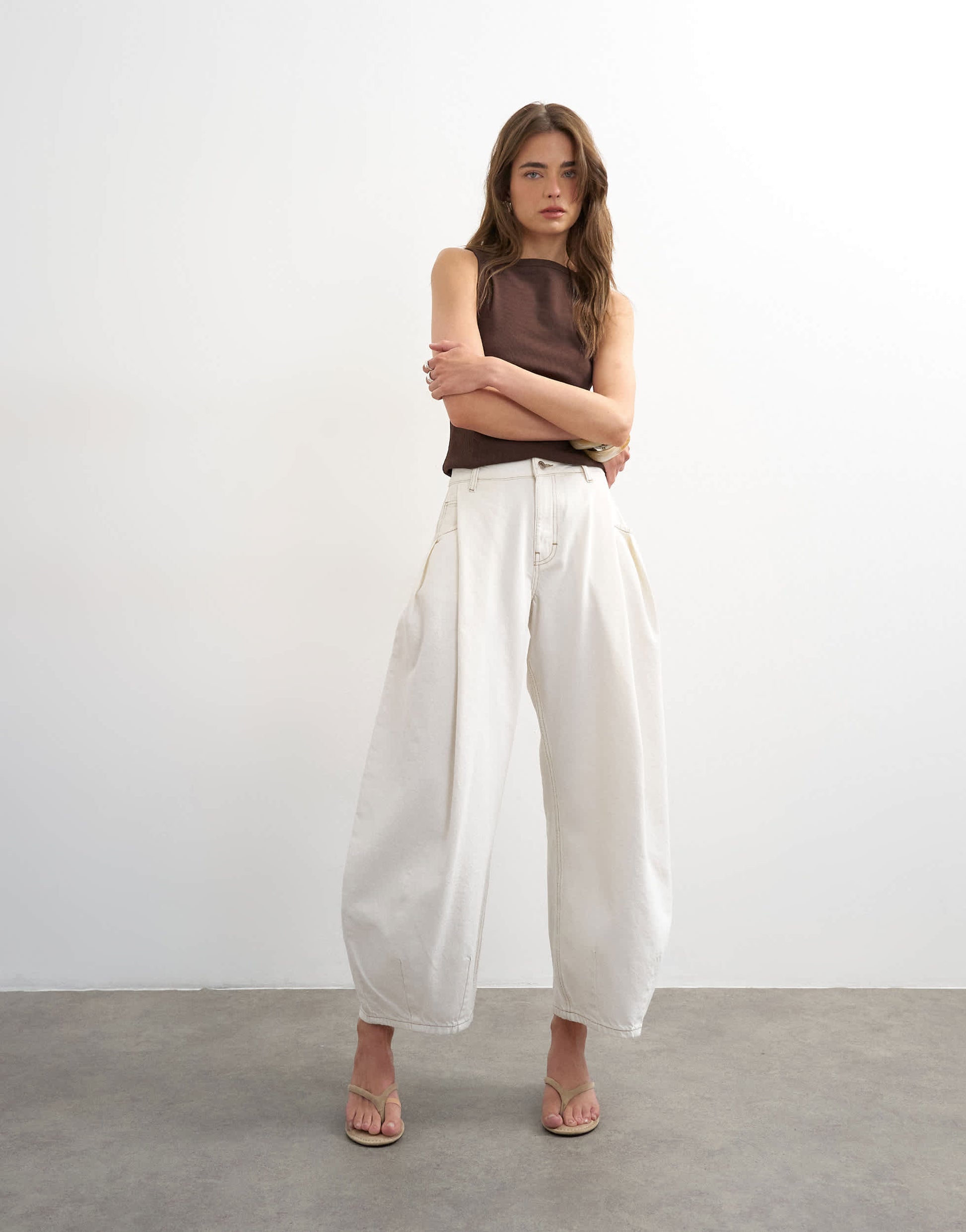 Topshop Cocoon mid rise barrel jean in bone