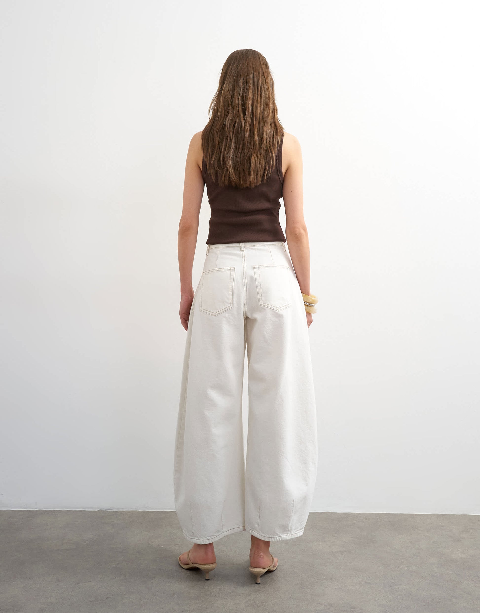 Topshop Cocoon mid rise barrel jean in bone