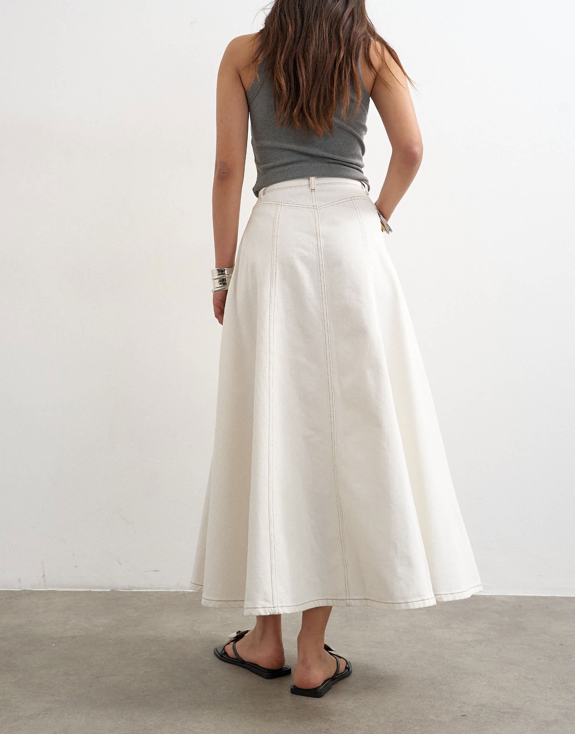 Topshop denim circle seamed maxi skirt in bone