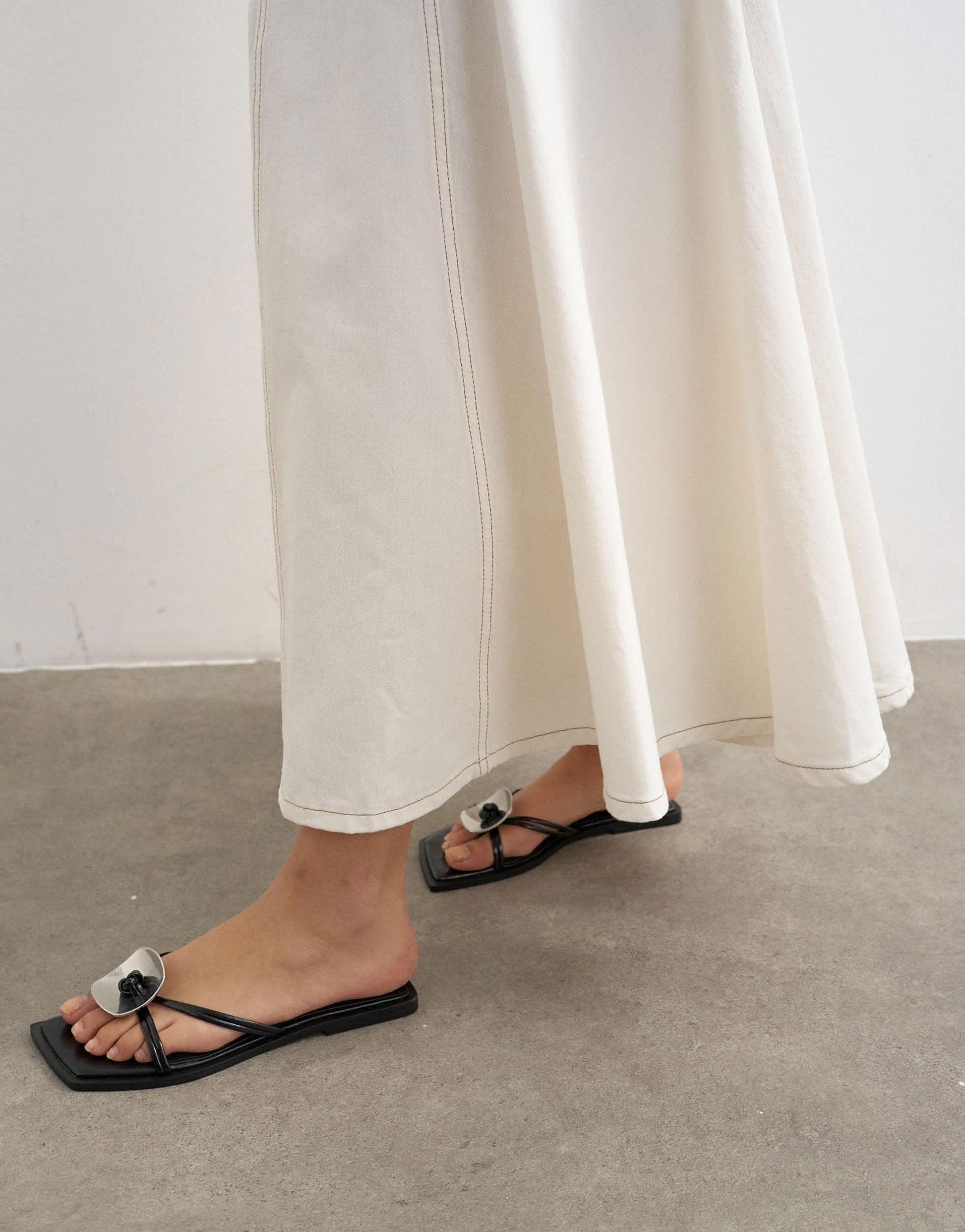Topshop denim circle seamed maxi skirt in bone