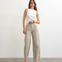 Topshop Cinch low rise relaxed jean in ecru and black stripe