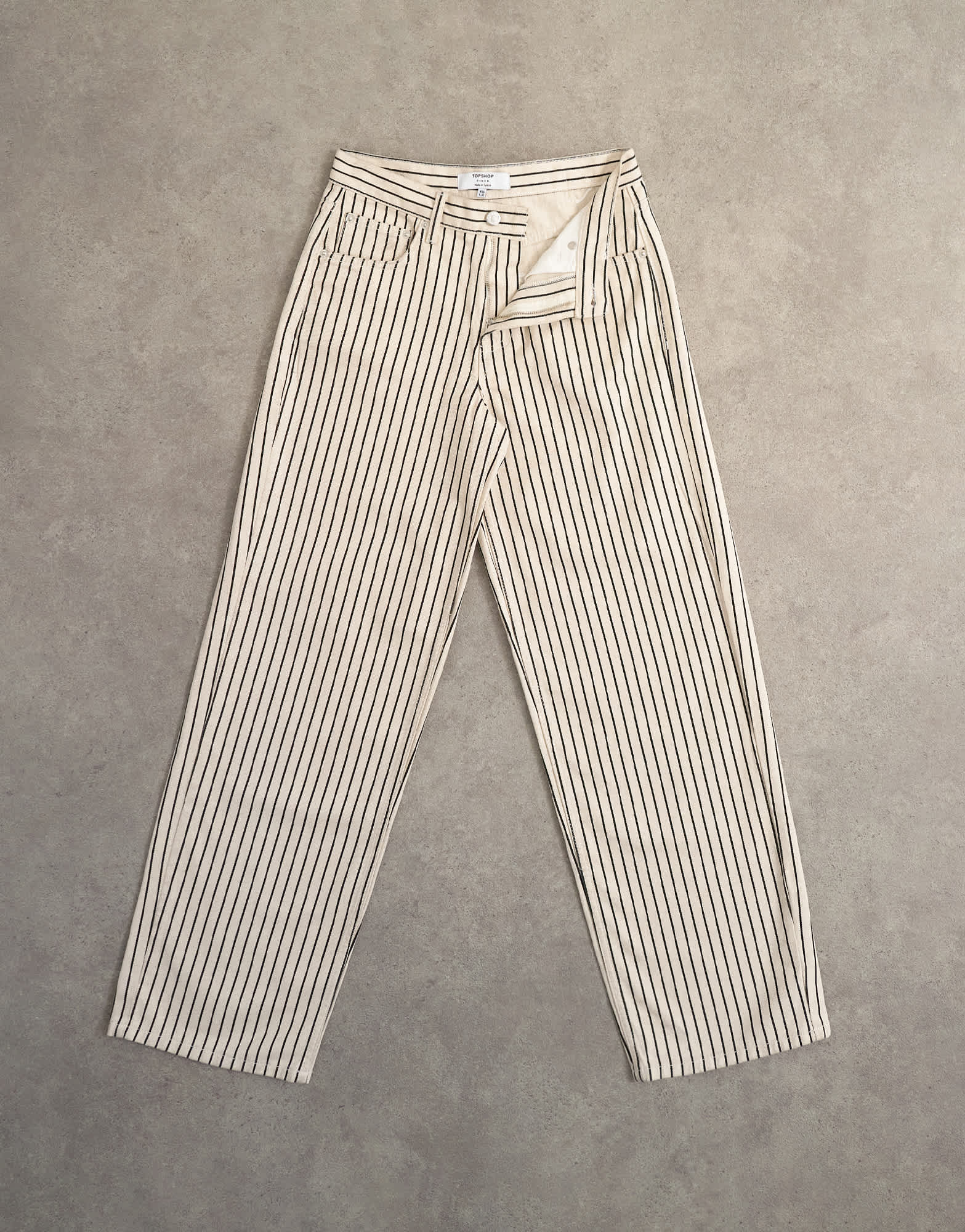 Topshop Cinch low rise relaxed jean in ecru and black stripe