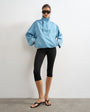 Topshop denim funnel neck bubble hem top in bleach