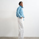 Topshop denim funnel neck bubble hem top in bleach