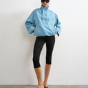 Topshop denim funnel neck bubble hem top in bleach