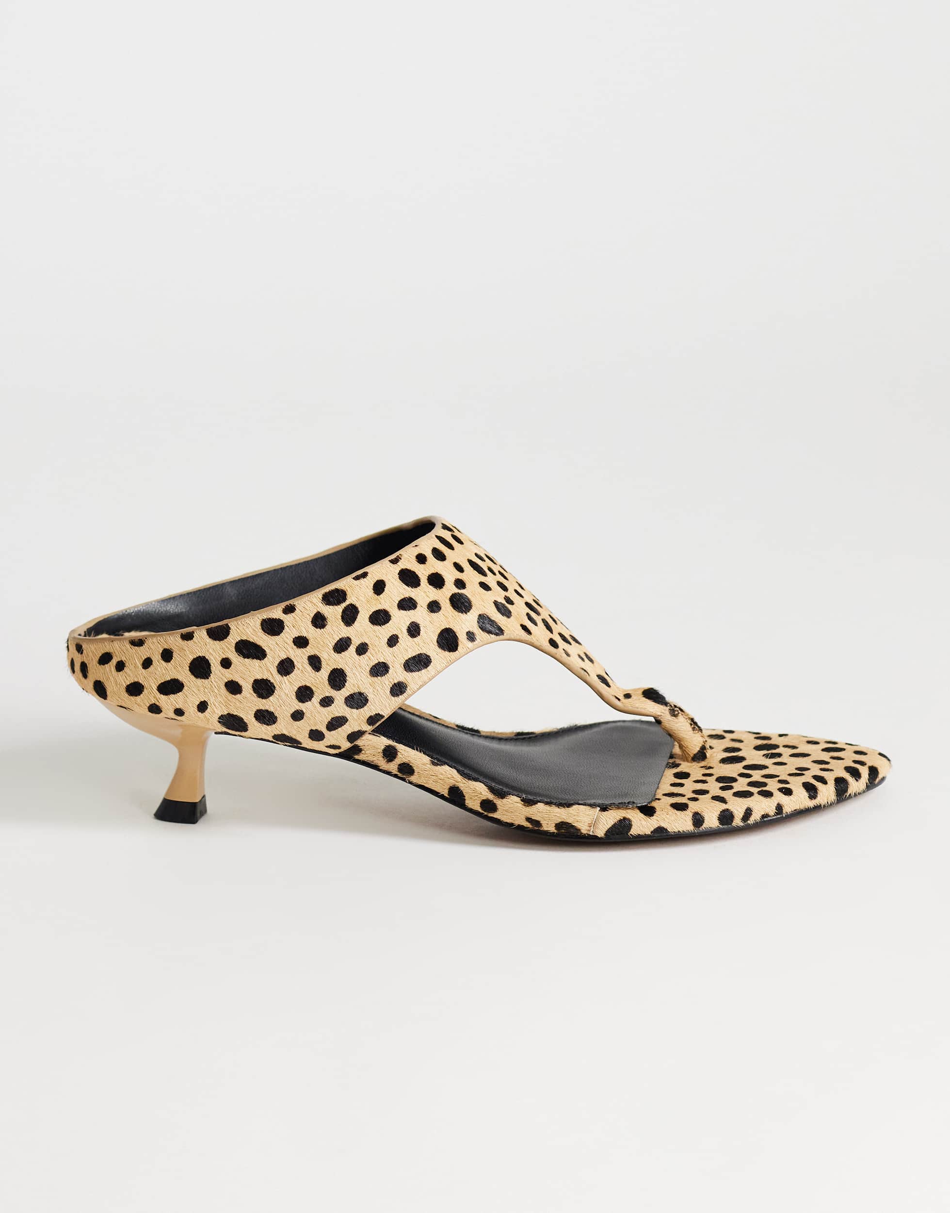 Topshop Nancy toe thong mid heel sandal in caramel dalmatian print hair on real leather 