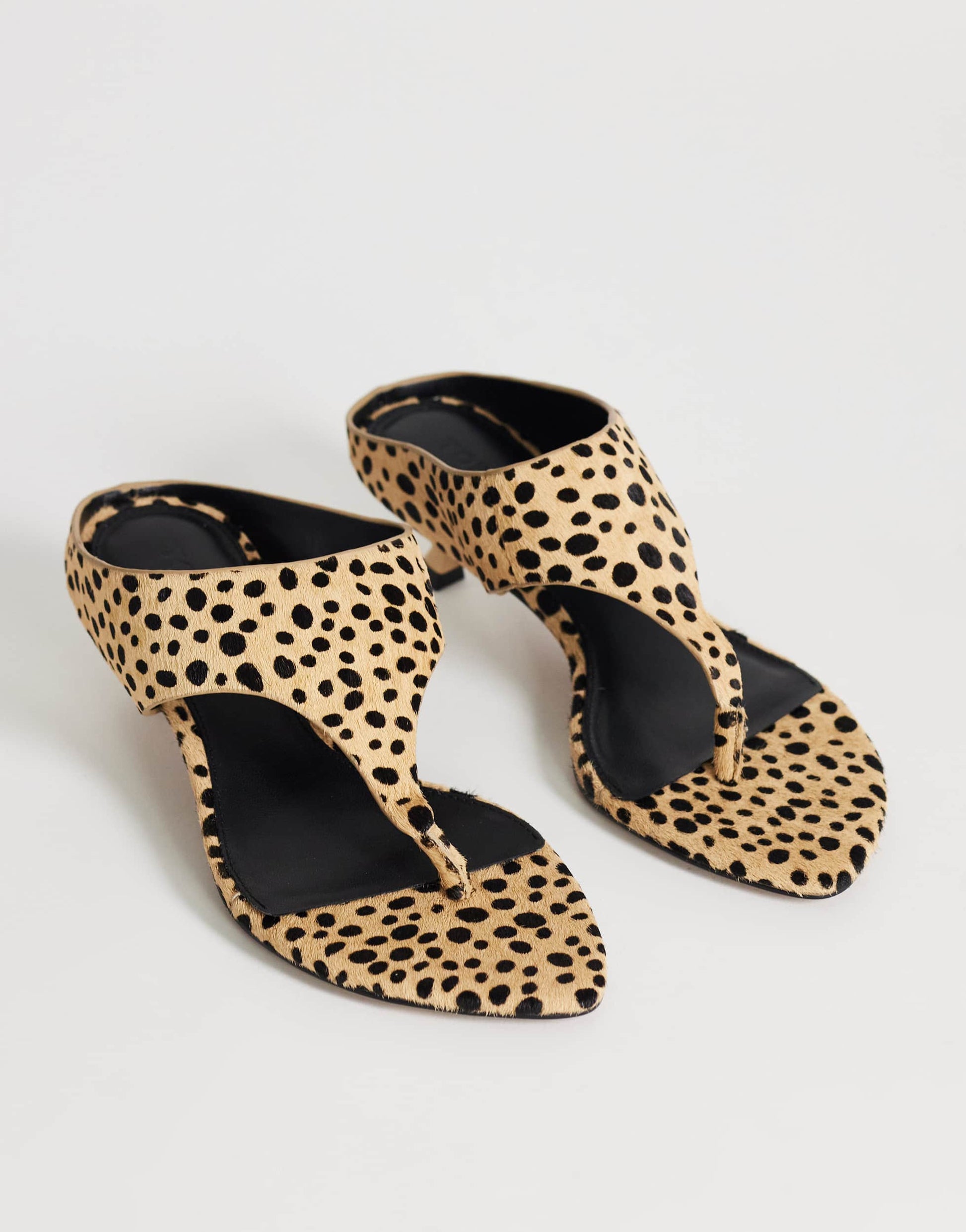 Topshop Nancy toe thong mid heel sandal in caramel dalmatian print hair on real leather 
