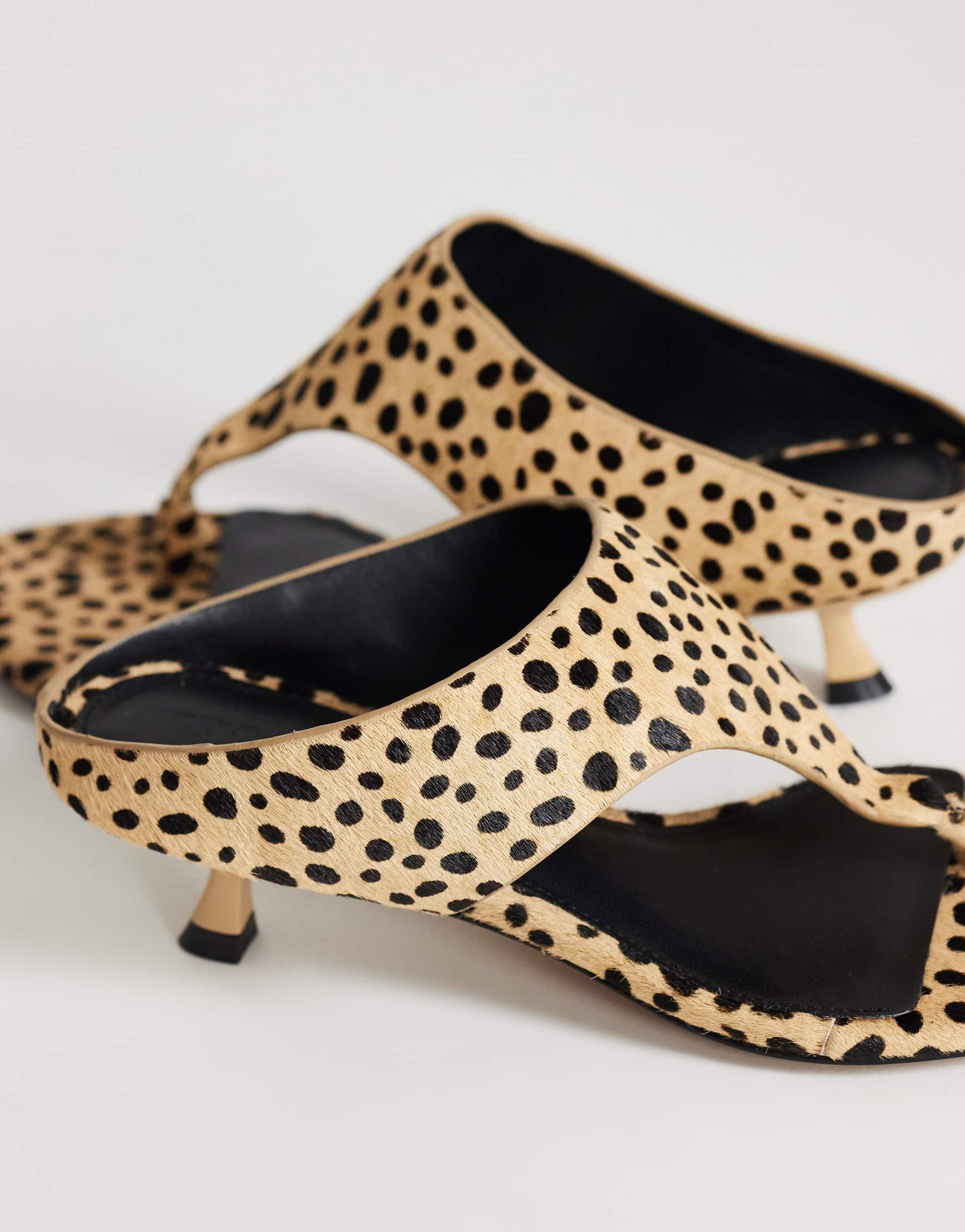 Topshop Nancy toe thong mid heel sandal in caramel dalmatian print hair on real leather 