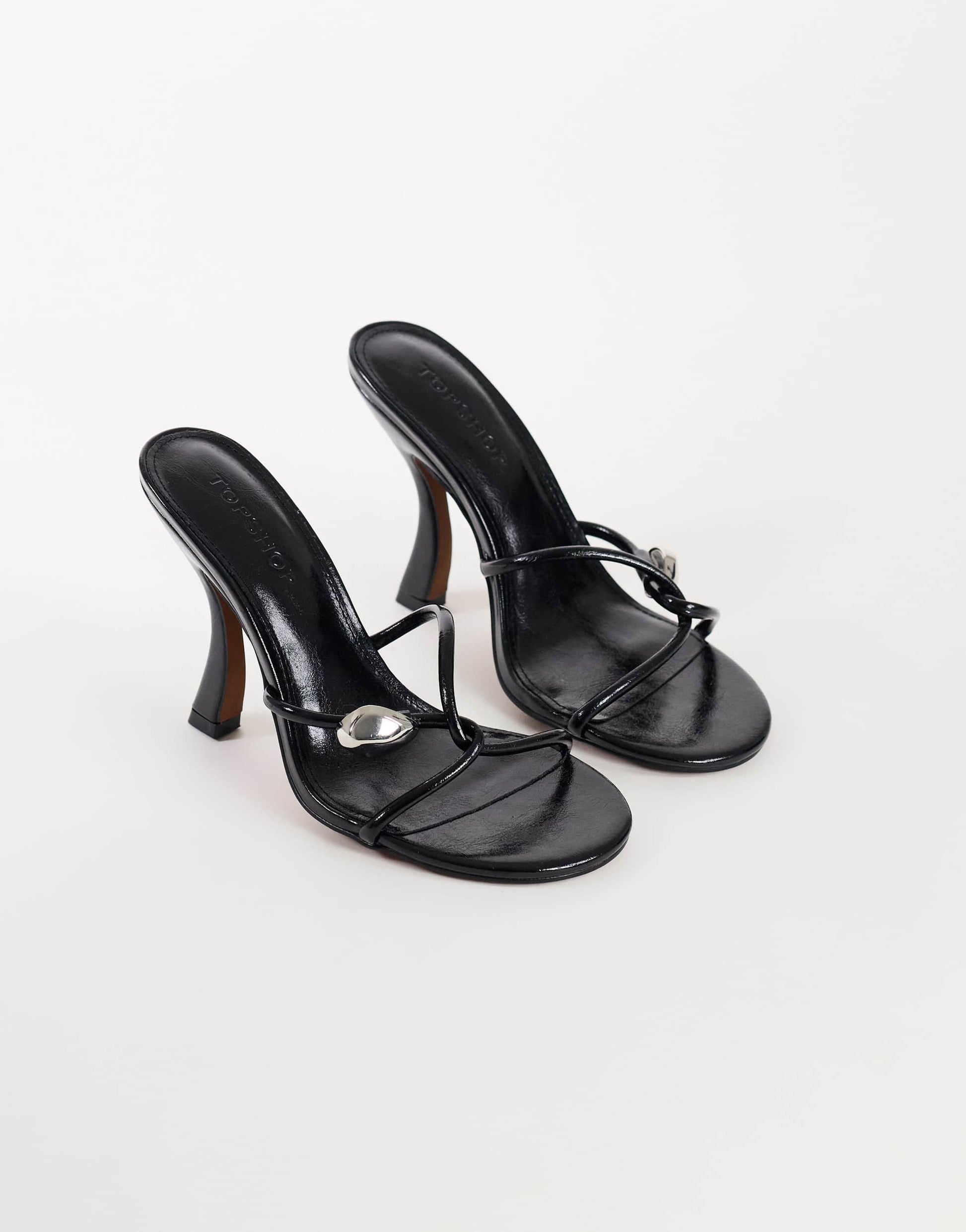 Topshop Olivia strappy high heel sandal with ball detail in black