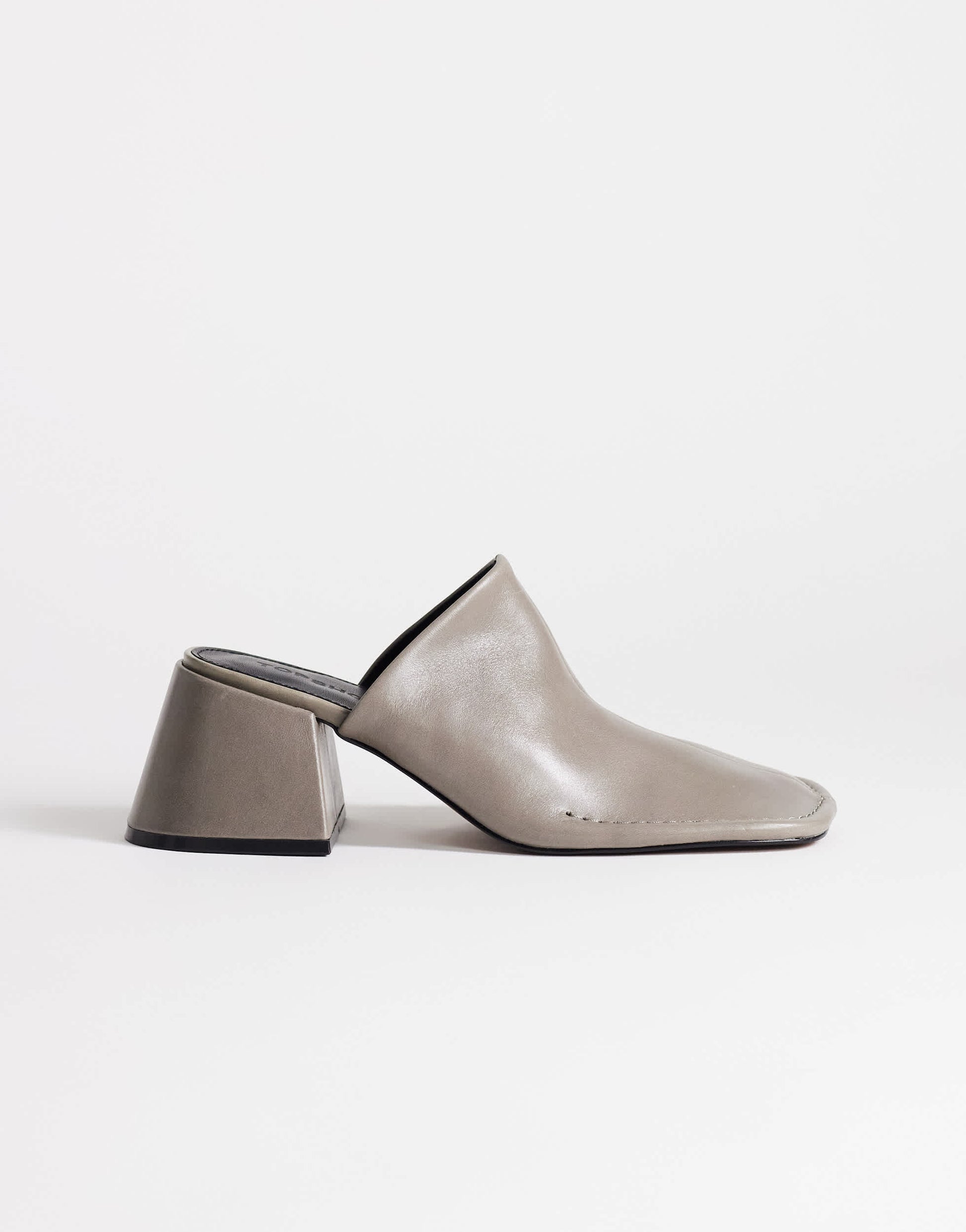 Topshop Alberto real leather wide block heel mule in grey