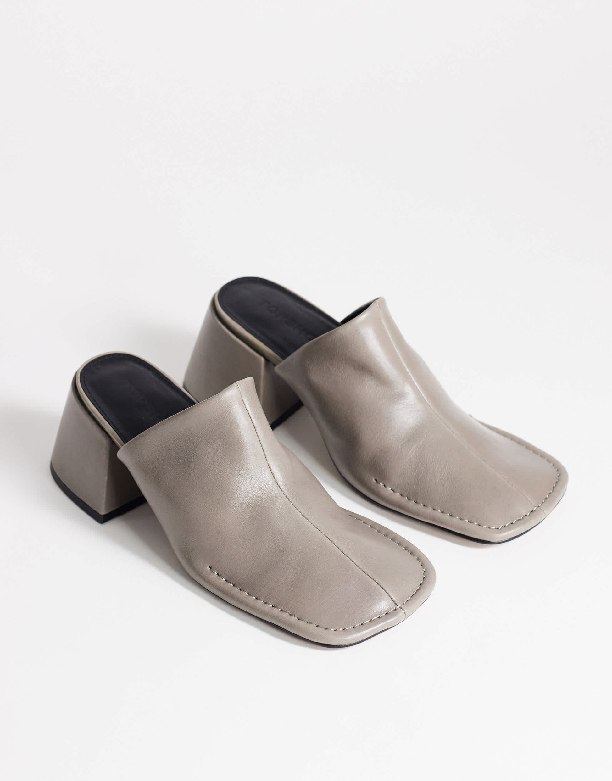 Topshop Alberto real leather wide block heel mule in grey