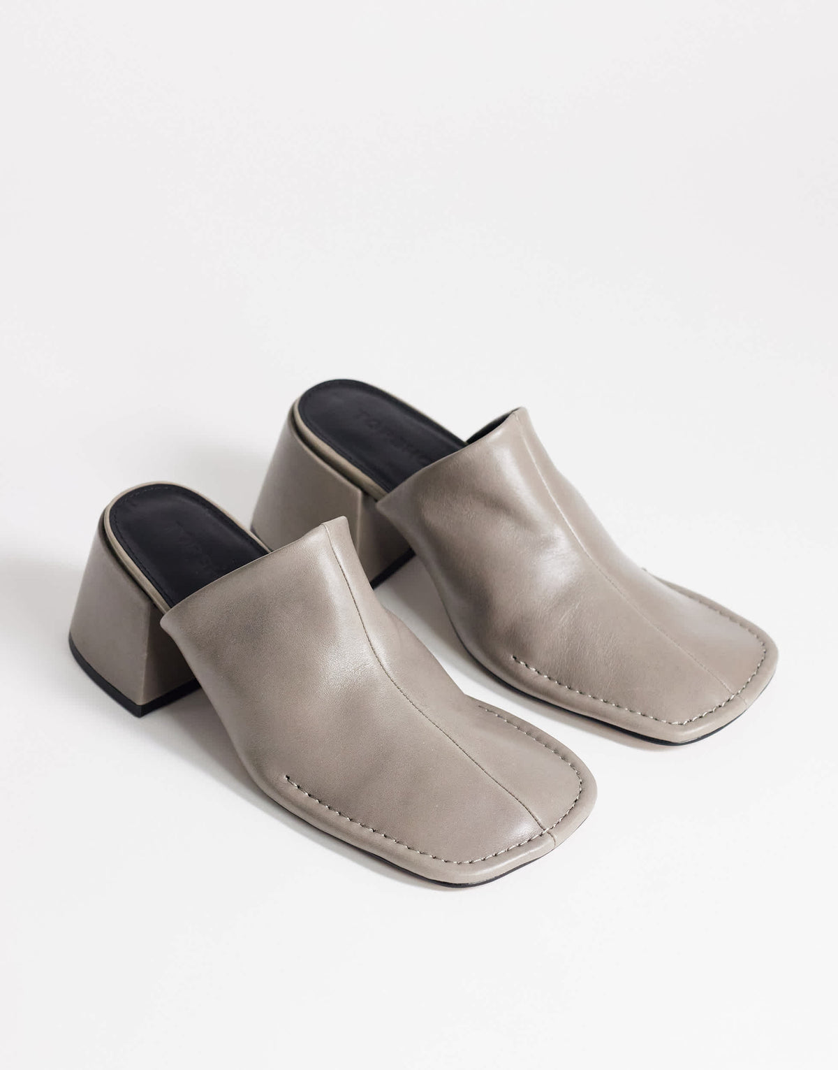 Topshop Alberto real leather wide block heel mule in grey