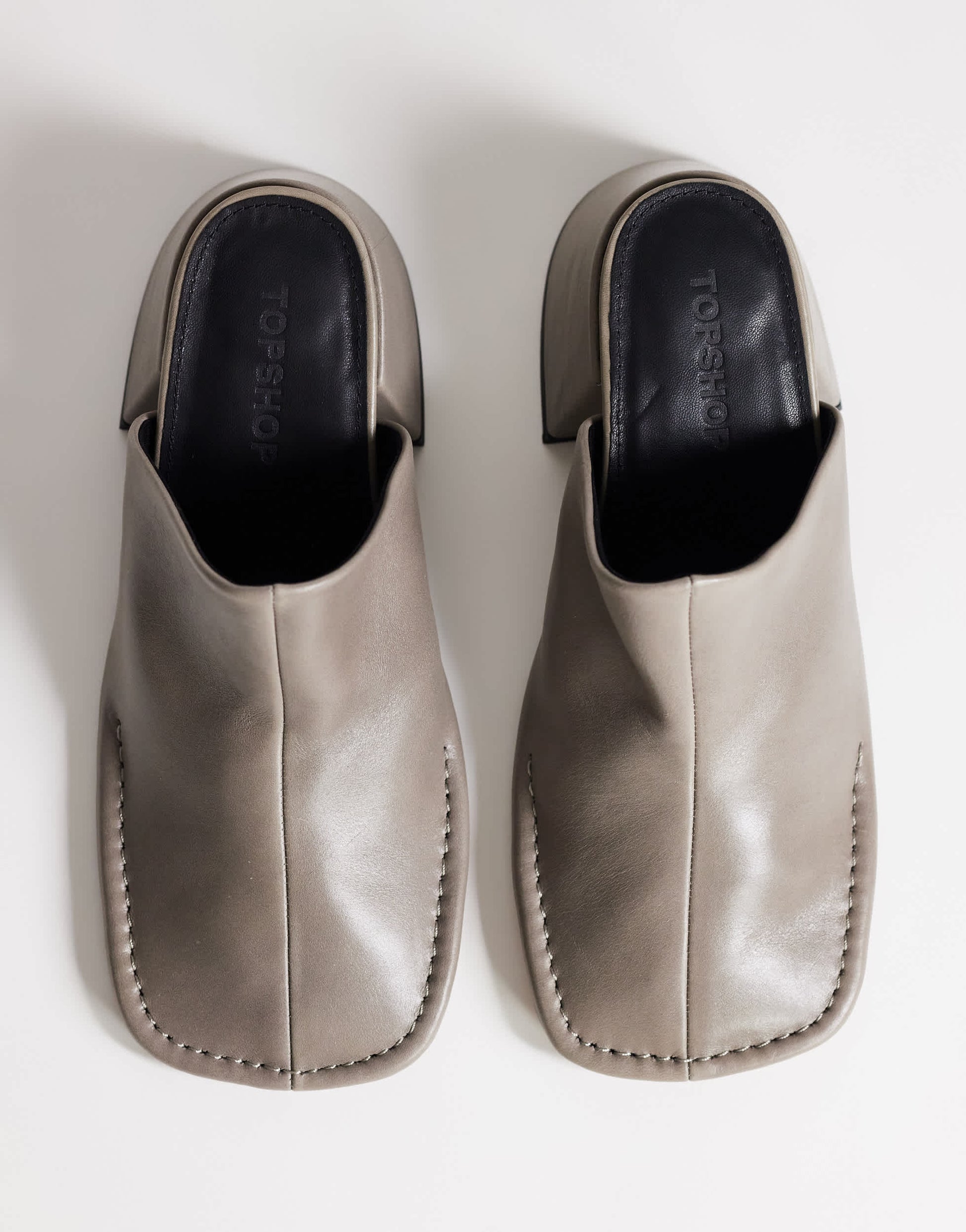 Topshop Alberto real leather wide block heel mule in grey