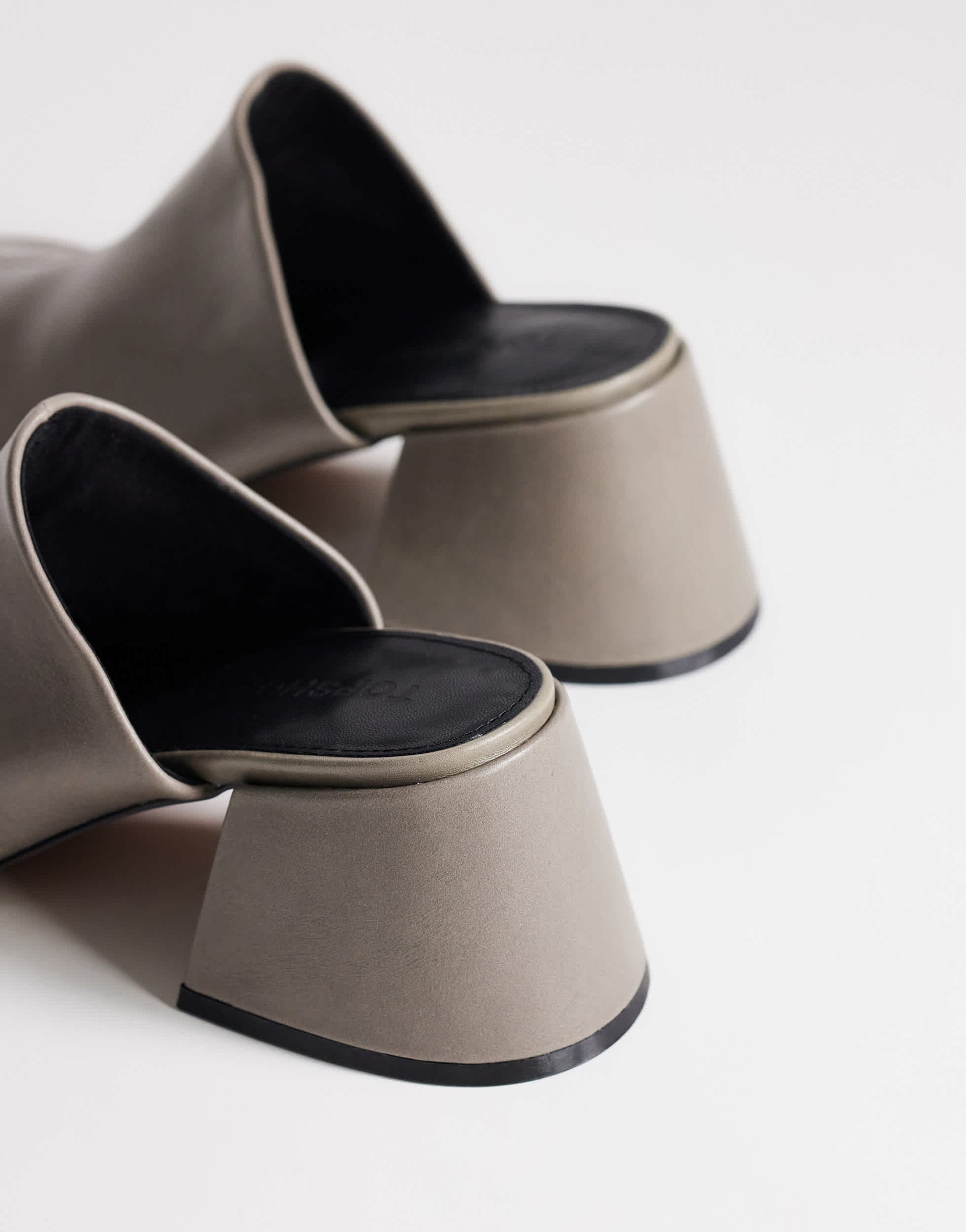 Topshop Alberto real leather wide block heel mule in grey