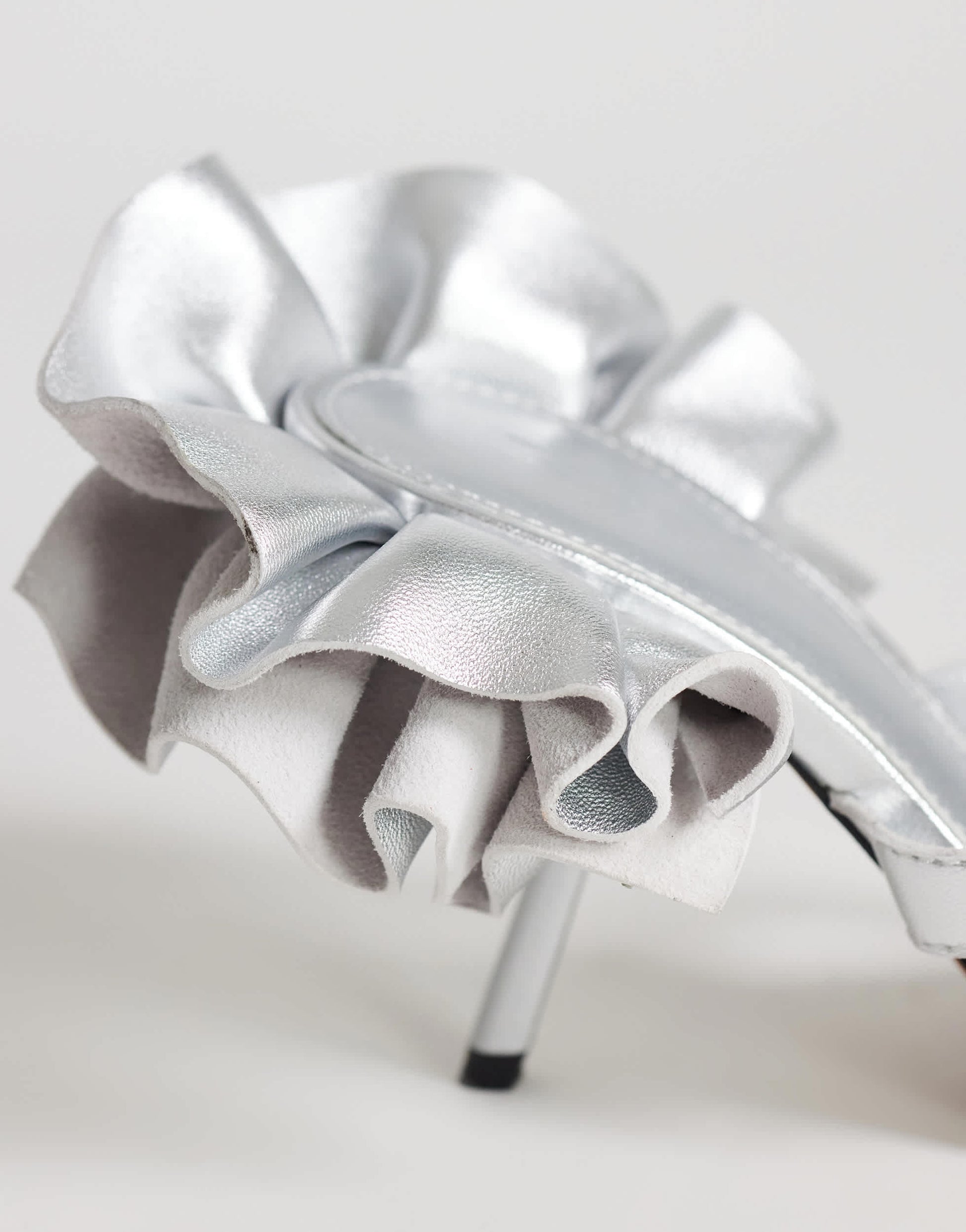 Topshop Ophelia real leather high heeled sandal with ruffle in silver