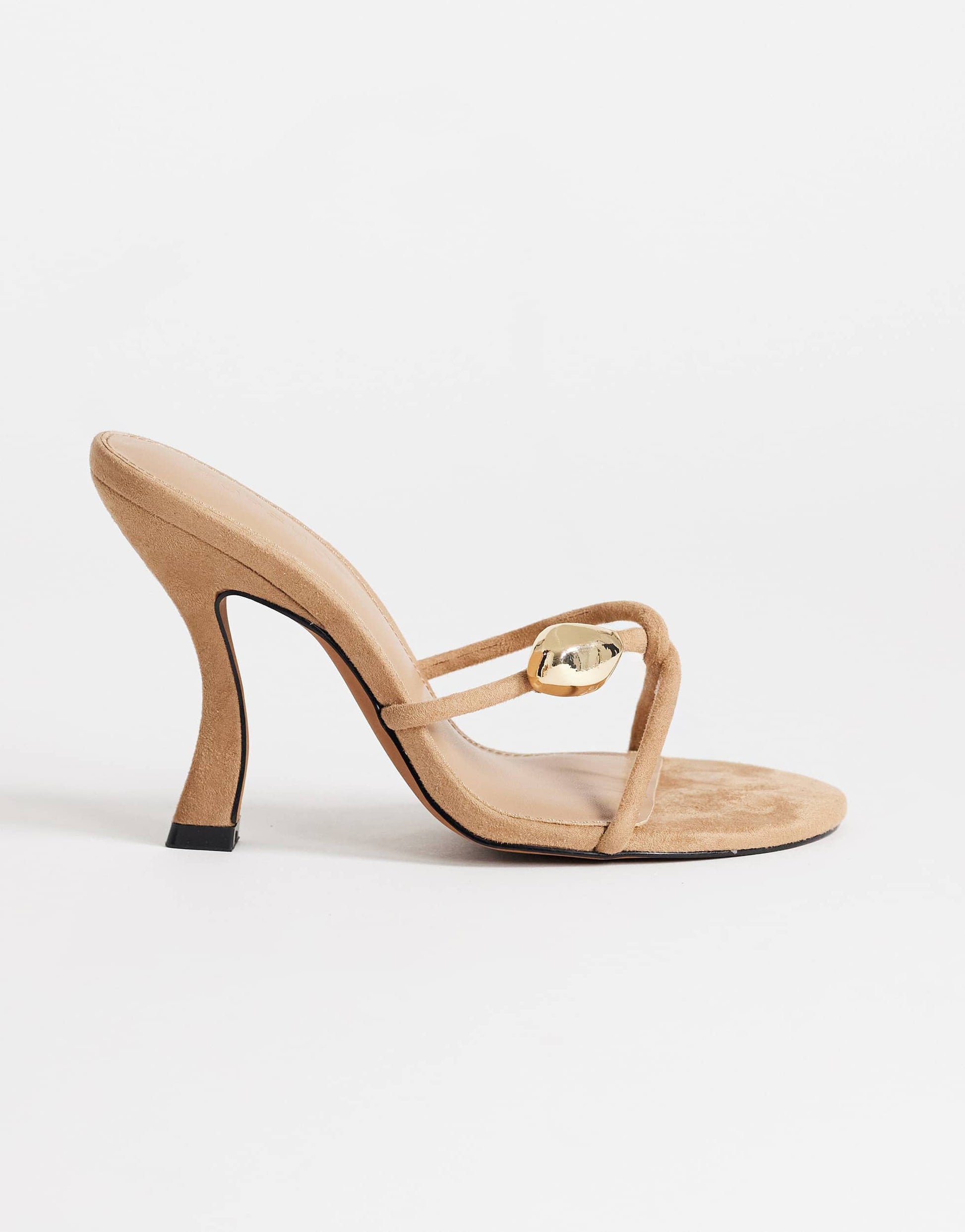Topshop Olivia strappy high heel sandal with ball detail in taupe faux suedette