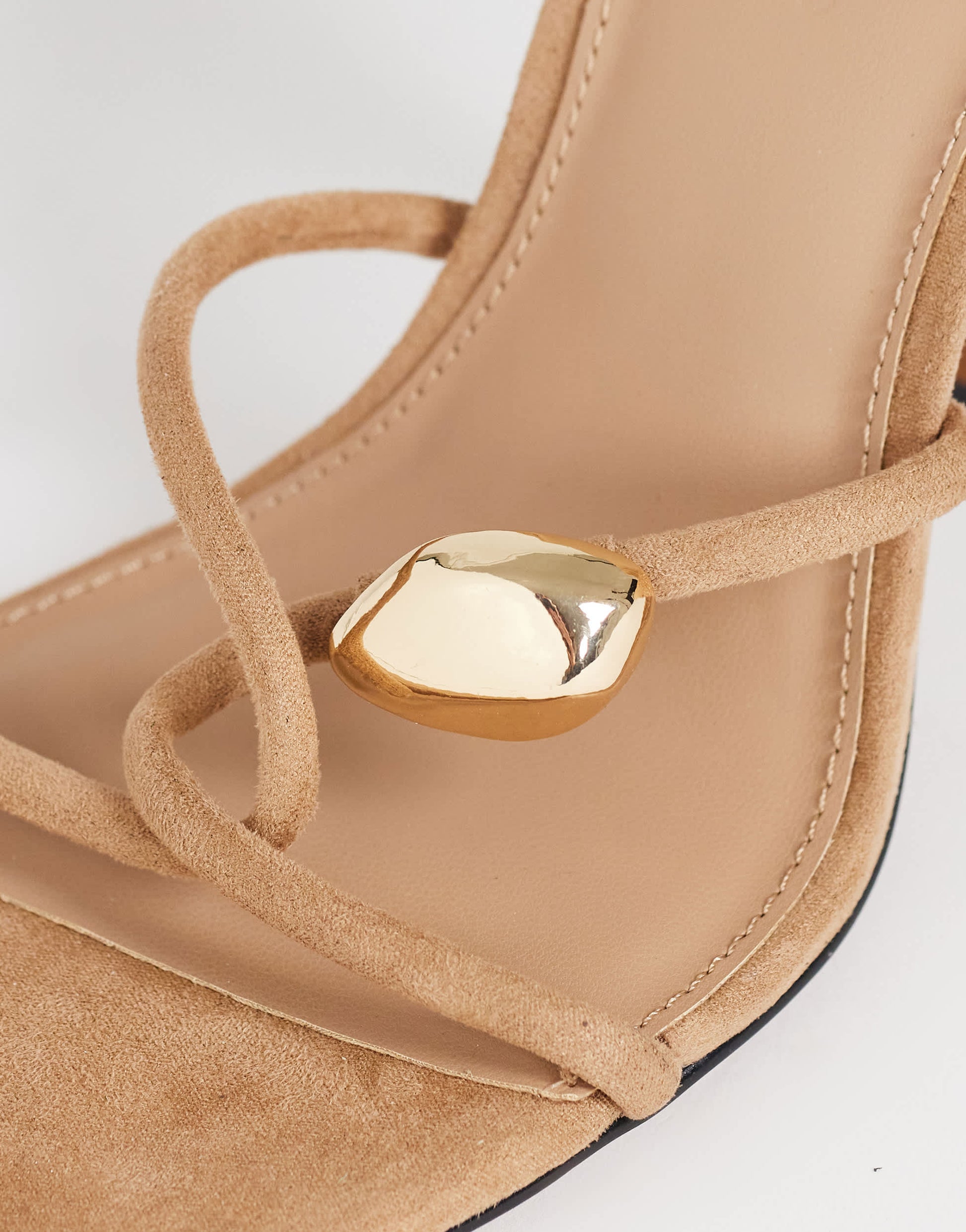 Topshop Olivia strappy high heel sandal with ball detail in taupe faux suedette
