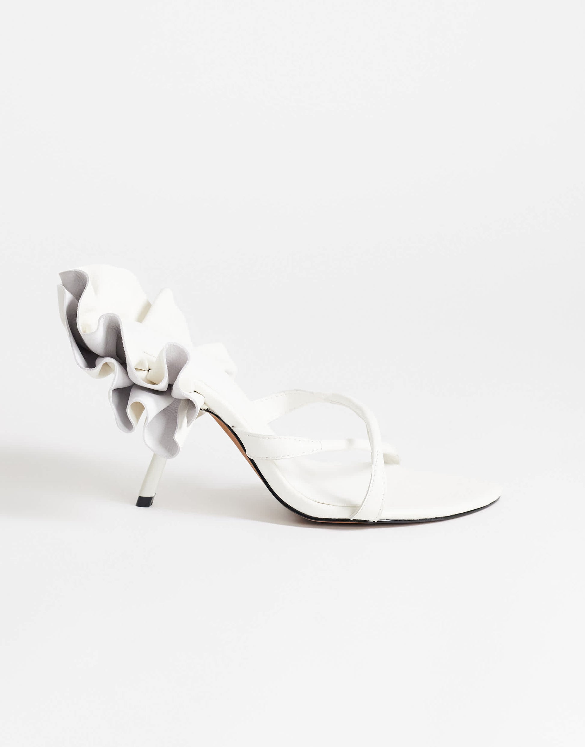 Topshop Ophelia real leather high heeled sandal with ruffle in white