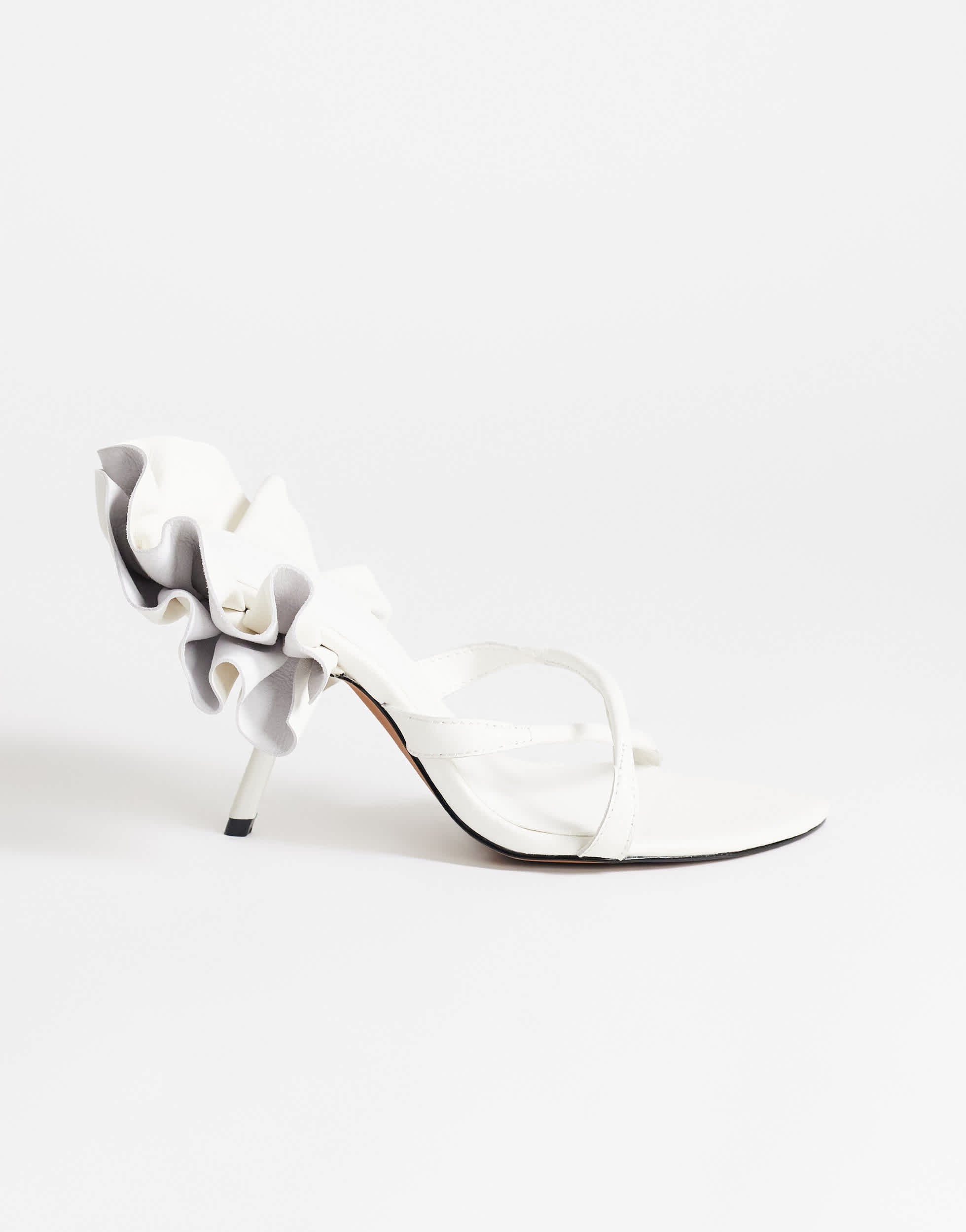 Topshop Ophelia real leather high heeled sandal with ruffle in white