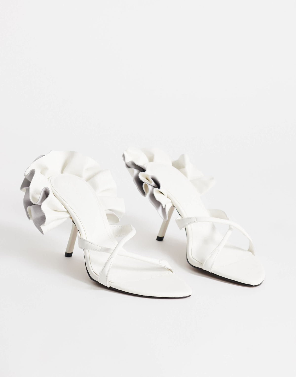 Topshop Ophelia real leather high heeled sandal with ruffle in white