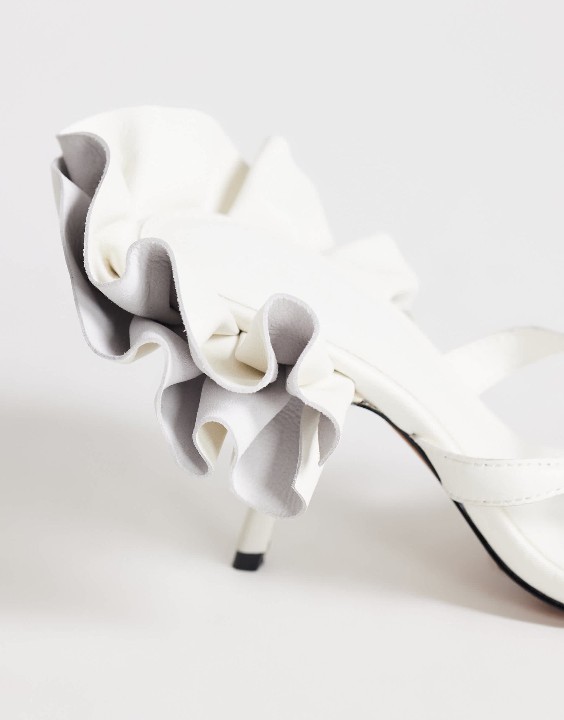 Topshop Ophelia real leather high heeled sandal with ruffle in white