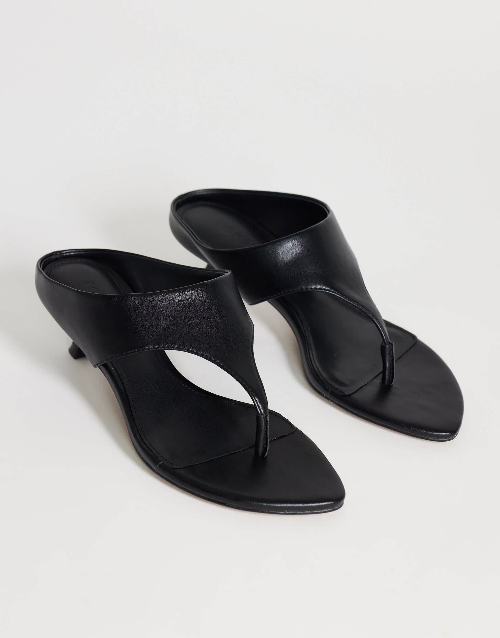 Topshop Nancy toe thong mid heel sandal in black