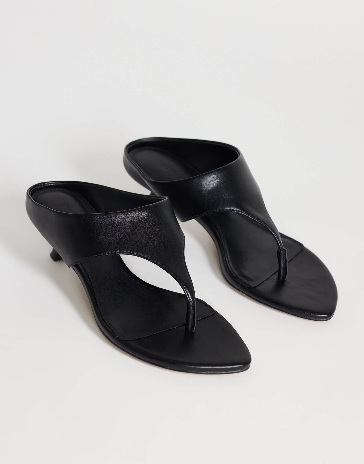 Topshop Nancy toe thong mid heel sandal in black