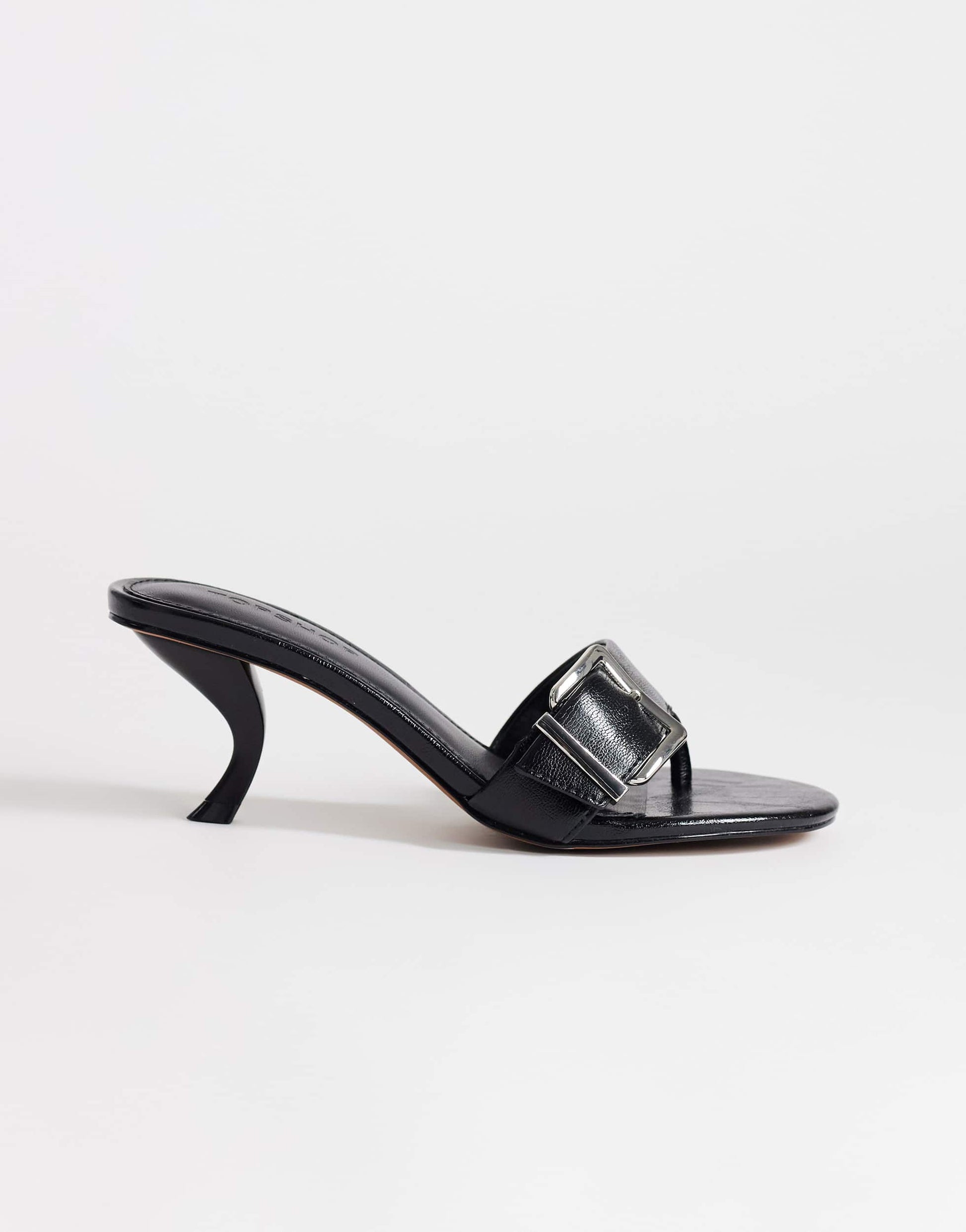 Topshop Nadine mid heeled mule with buckle in black
