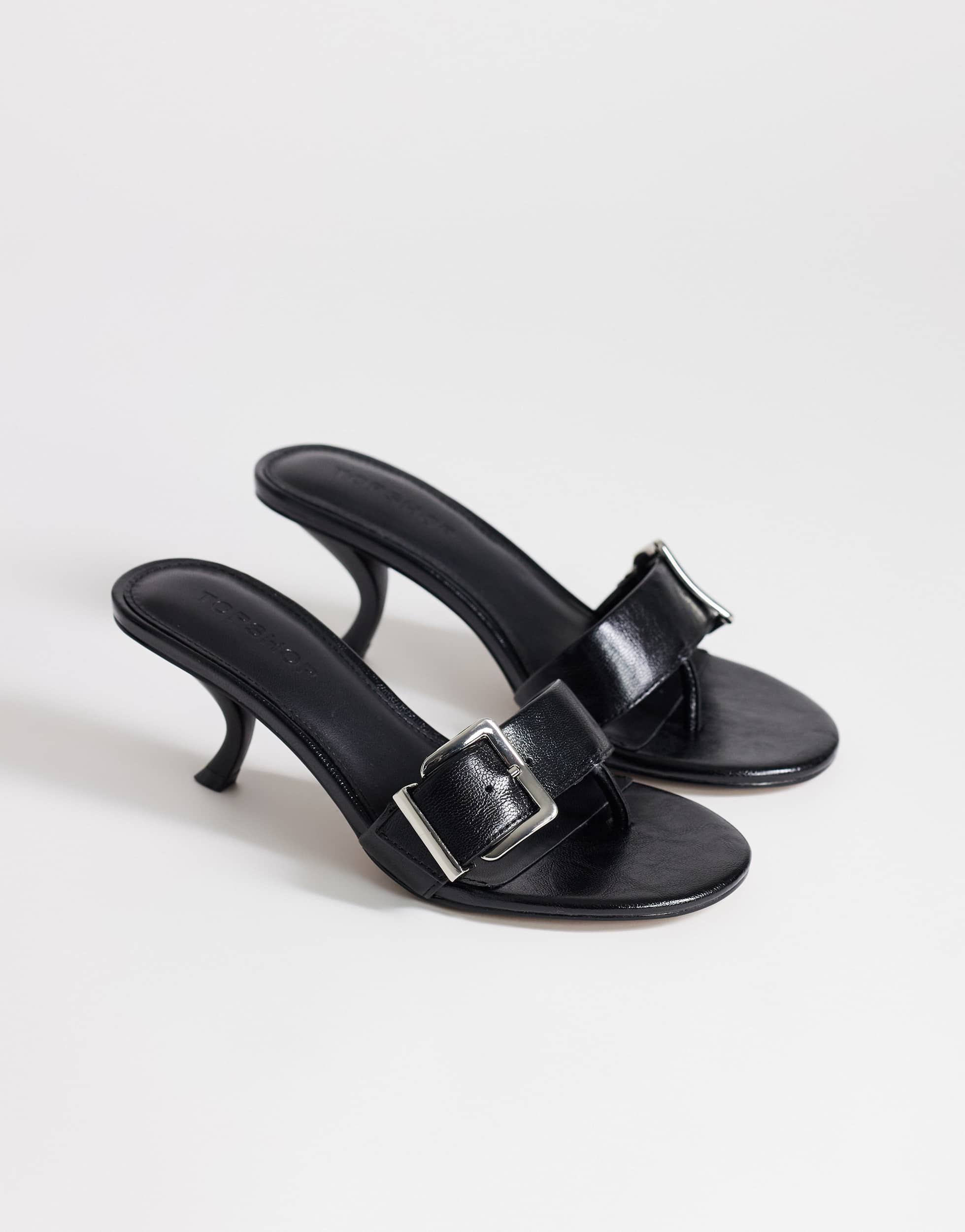 Topshop Nadine mid heeled mule with buckle in black