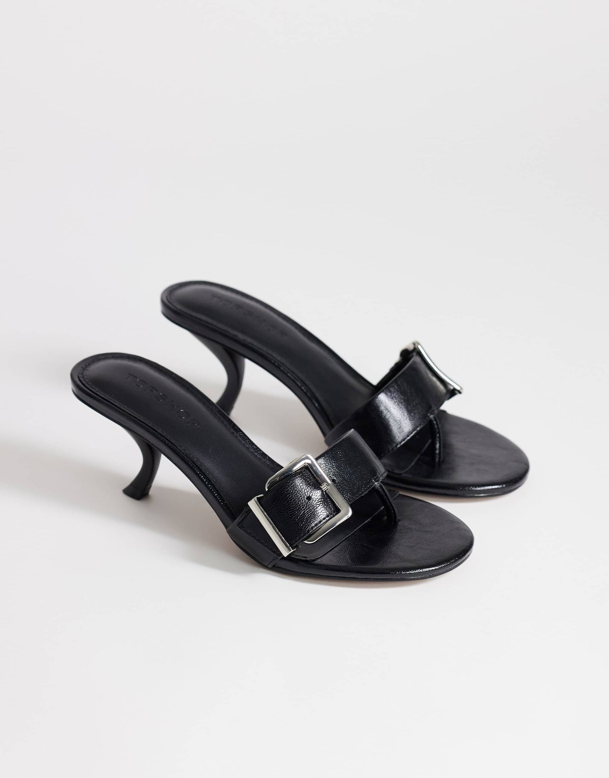 Topshop Nadine mid heeled mule with buckle in black