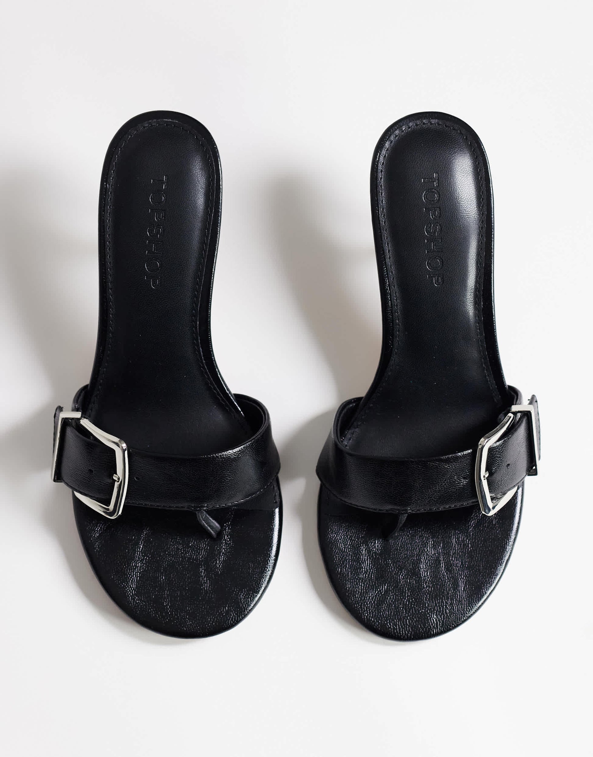 Topshop Nadine mid heeled mule with buckle in black