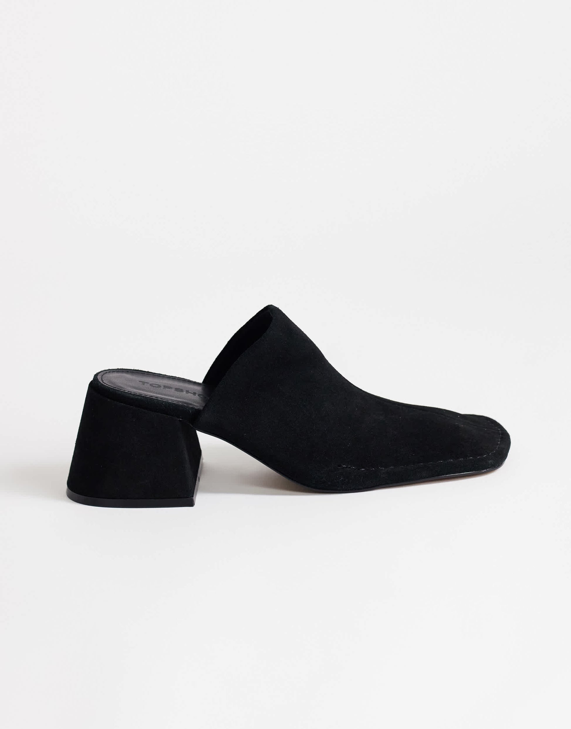 Topshop Alberto real leather wide block heel mule in black