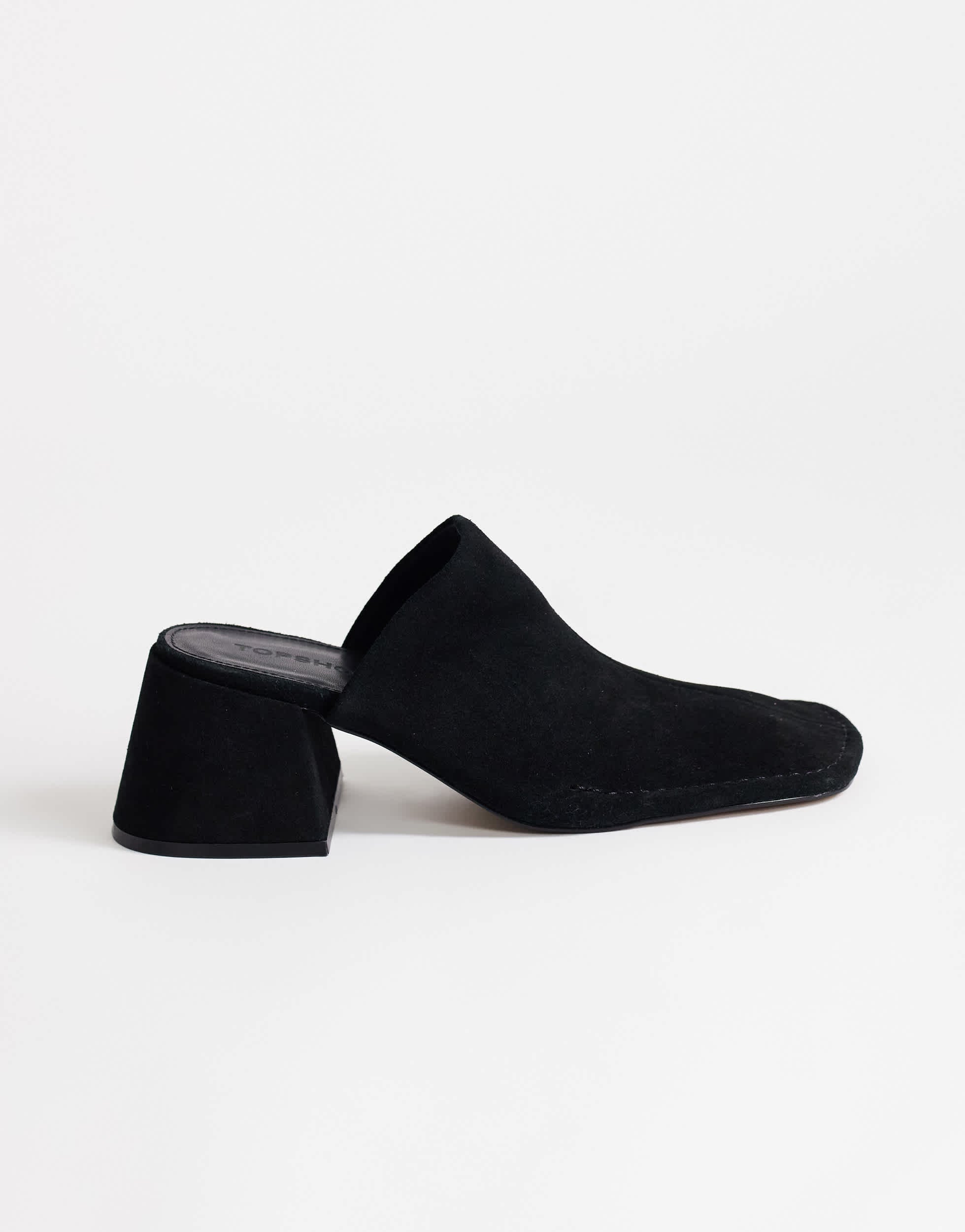 Topshop Alberto real leather wide block heel mule in black