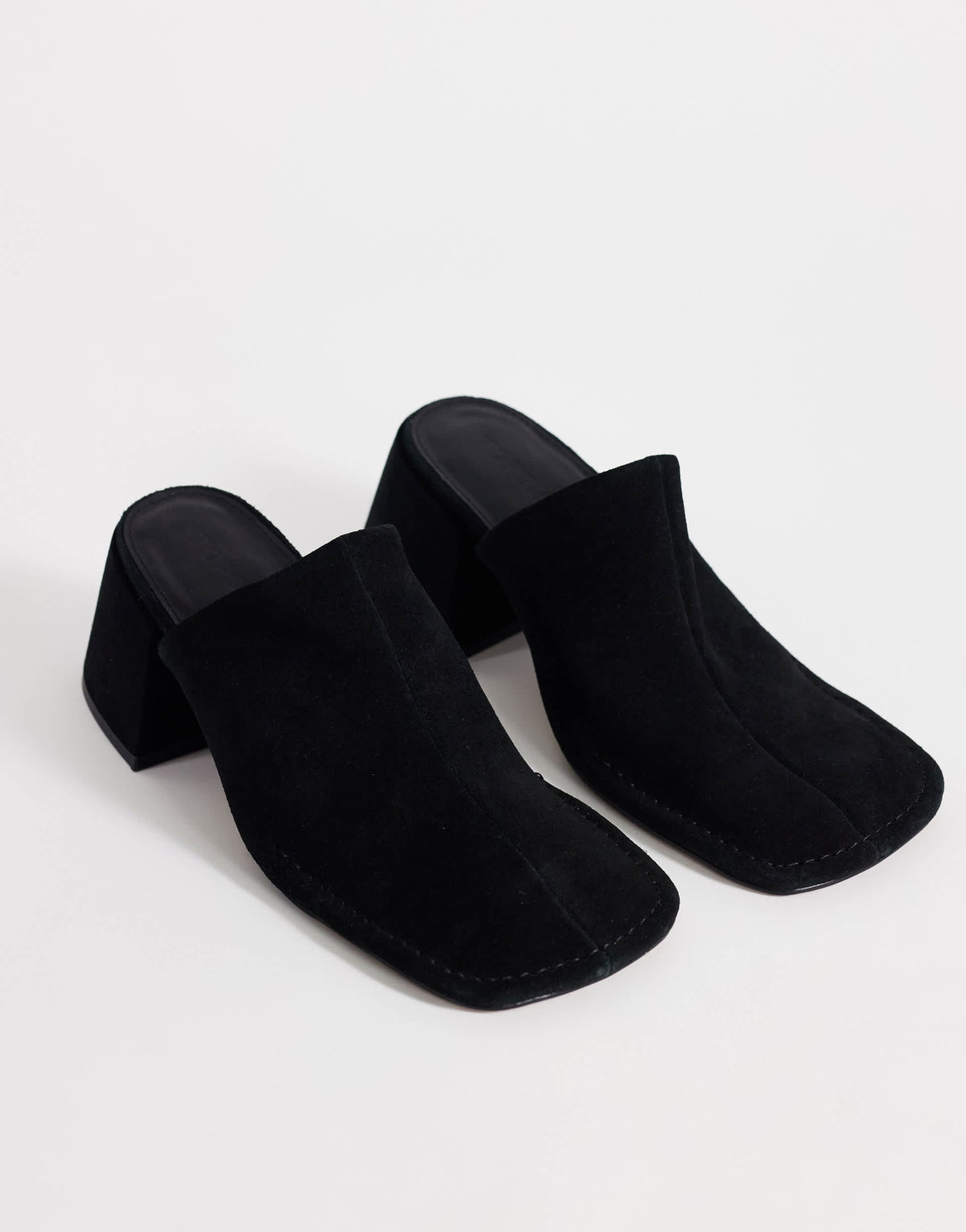 Topshop Alberto real leather wide block heel mule in black