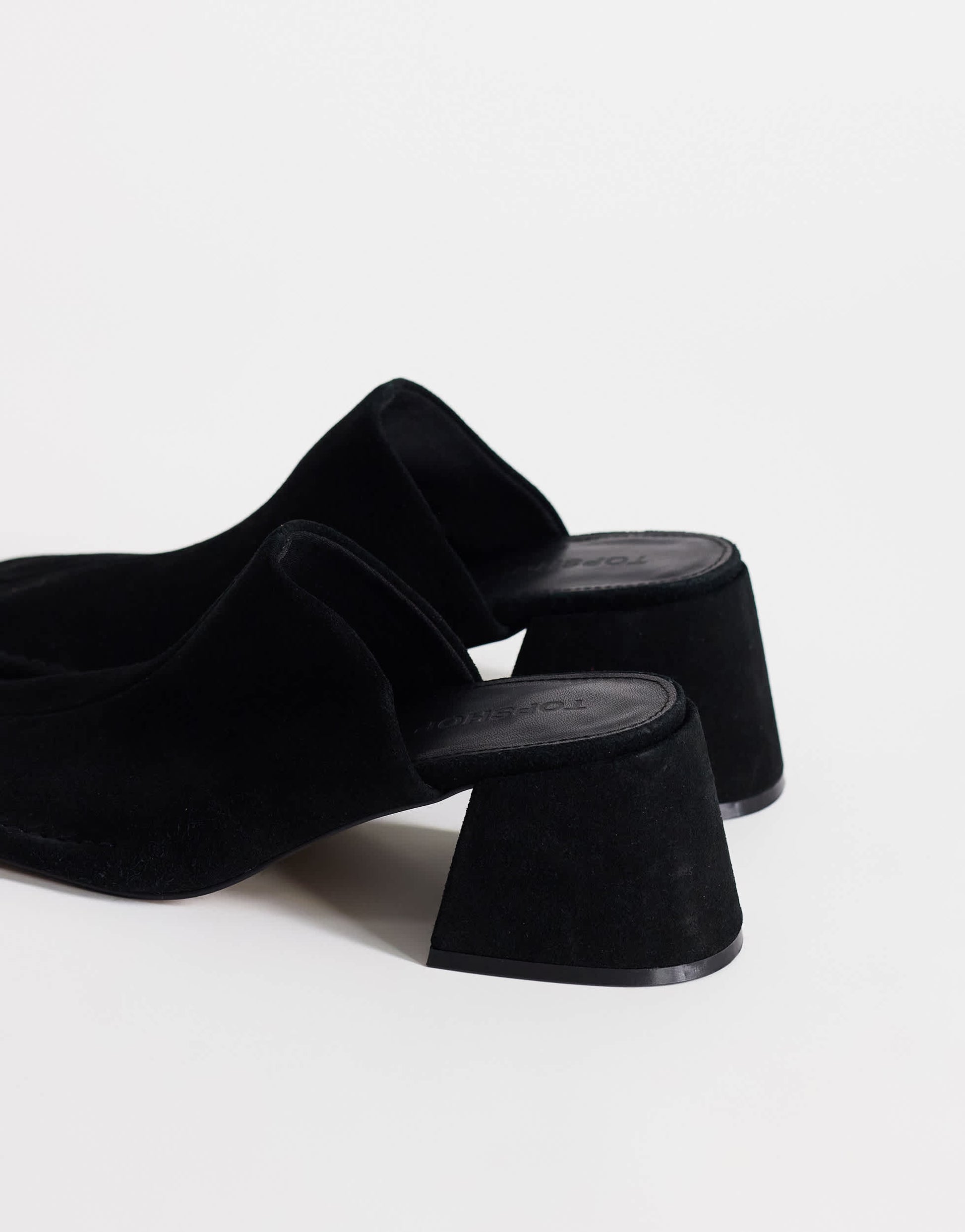 Topshop Alberto real leather wide block heel mule in black