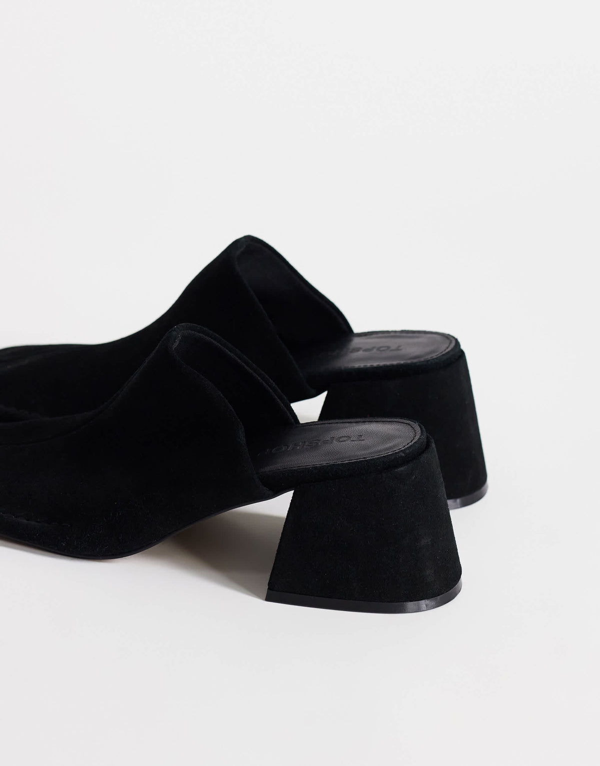 Topshop Alberto real leather wide block heel mule in black