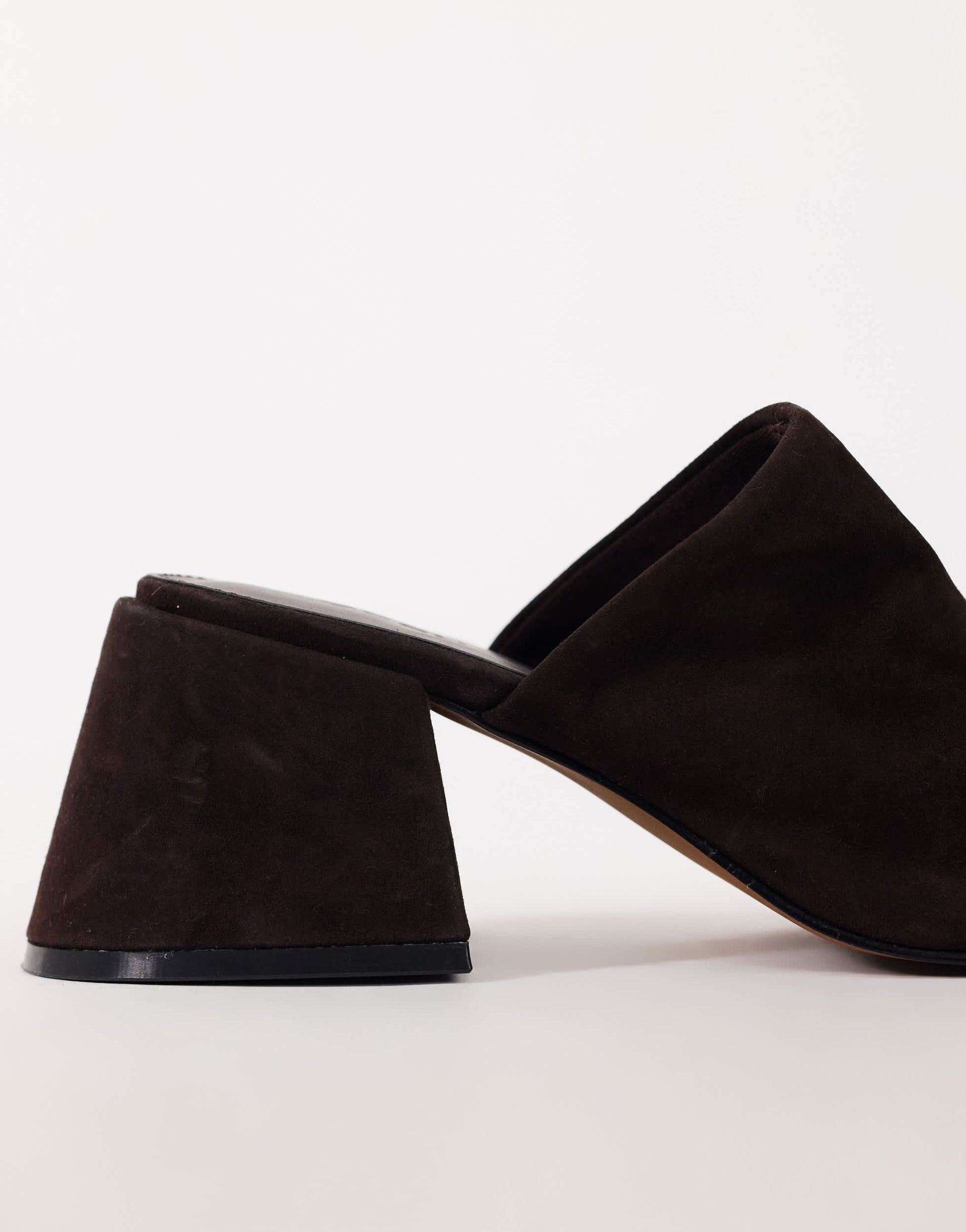 Topshop Alberto real suede wide block heel mule in chocolate