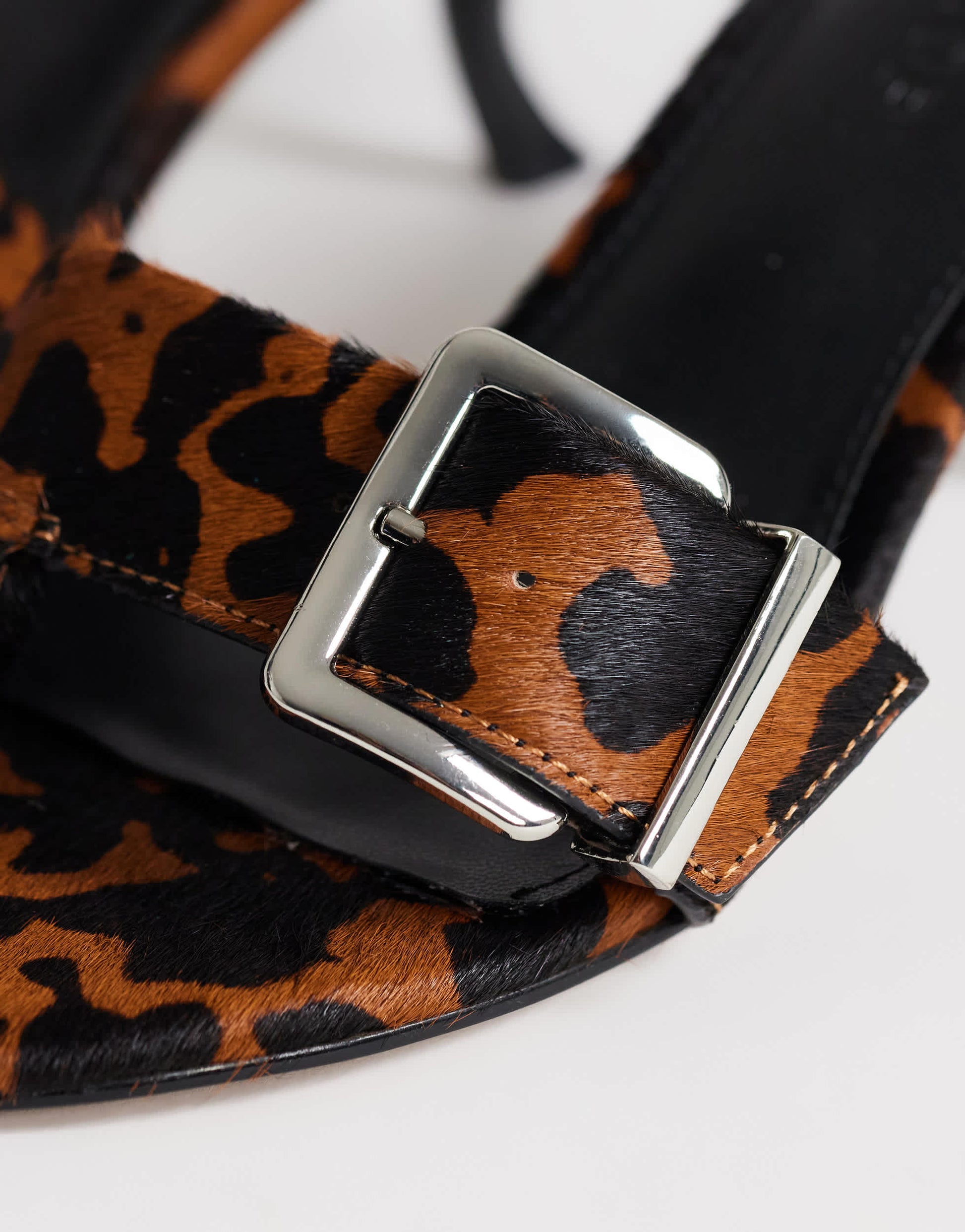 Topshop Nadine real hair on leather mid heeled mule with buckle in leopard print