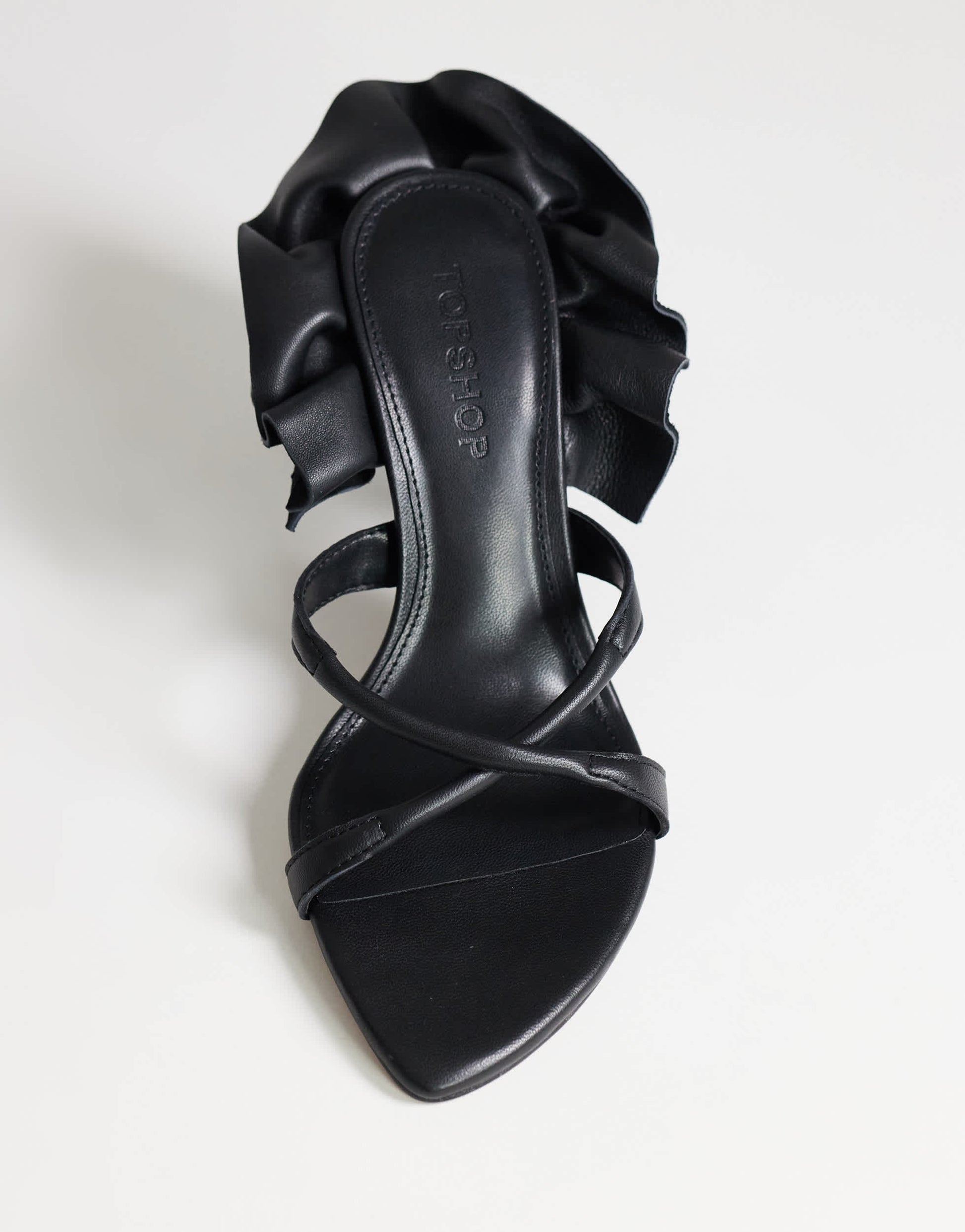Topshop Ophelia real leather high heeled sandal with ruffle in black