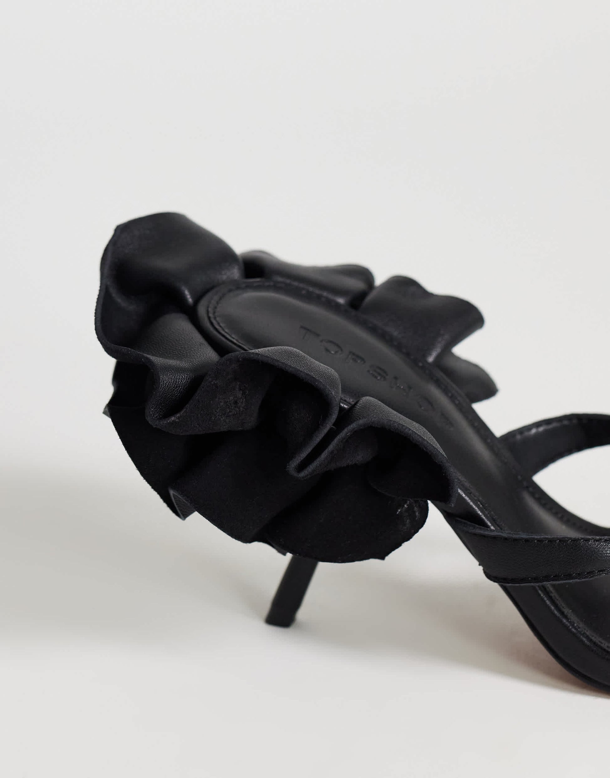 Topshop Ophelia real leather high heeled sandal with ruffle in black