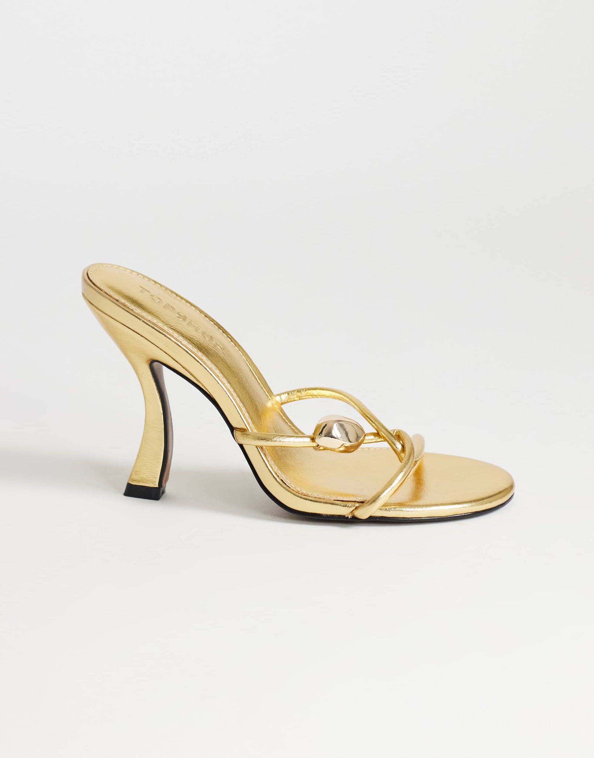 Topshop Olivia strappy high heel sandal with ball detail in gold