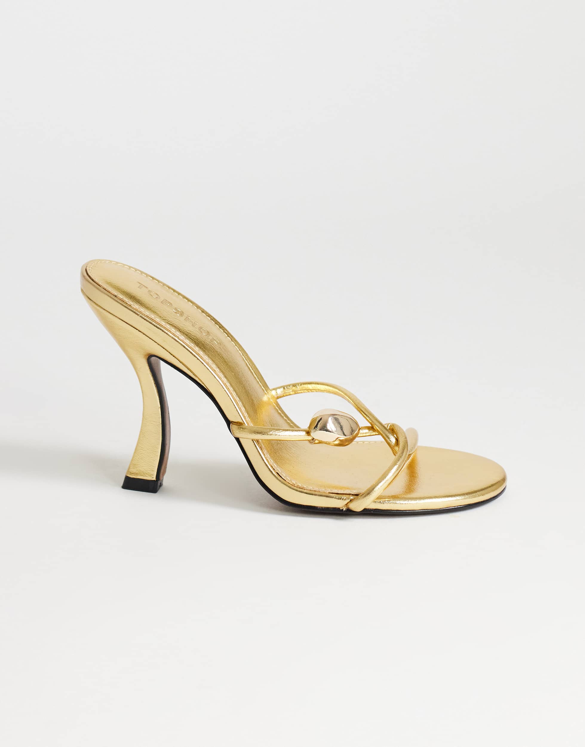 Topshop Olivia strappy high heel sandal with ball detail in gold